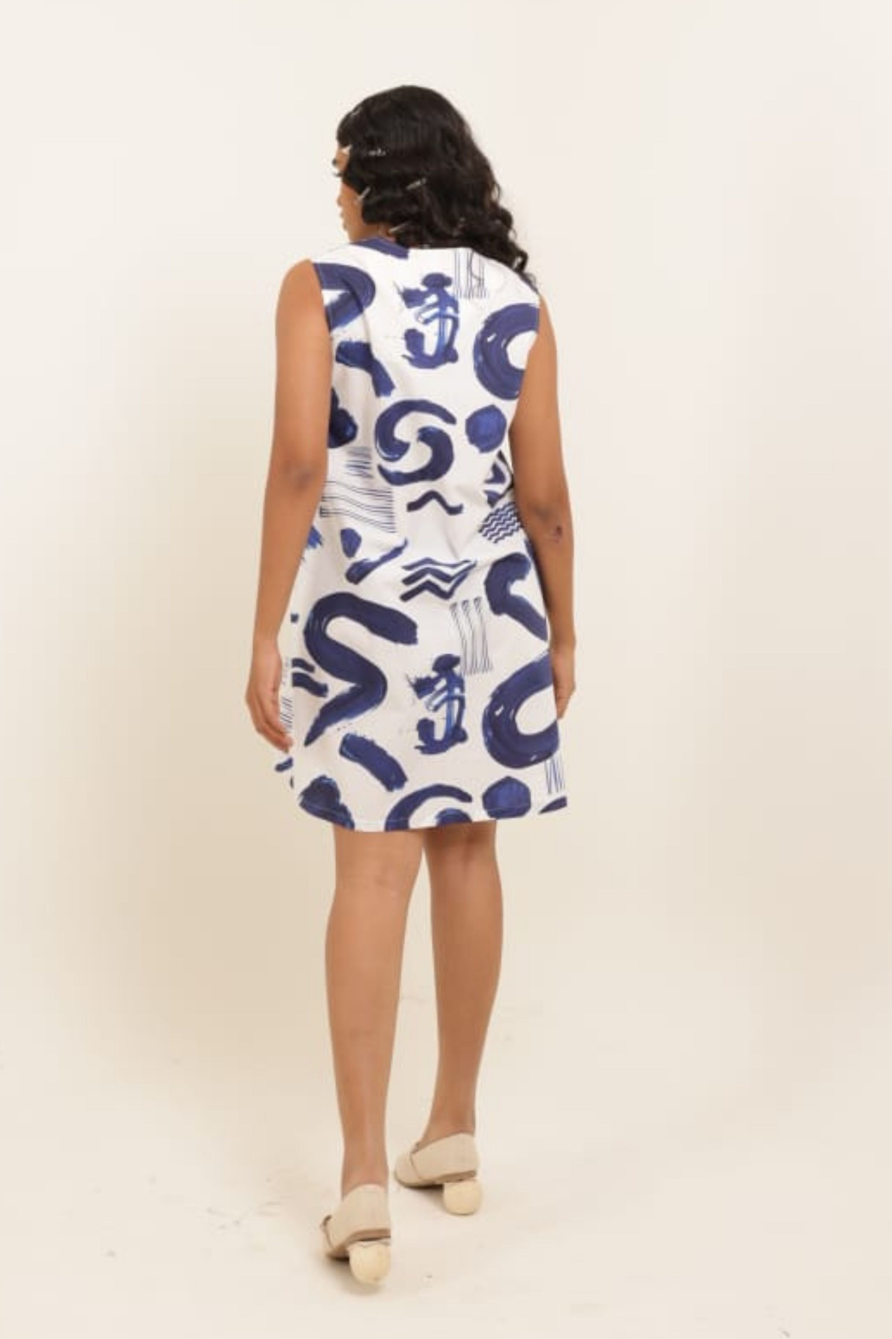 Abstract Indigo Sleeveless Dress