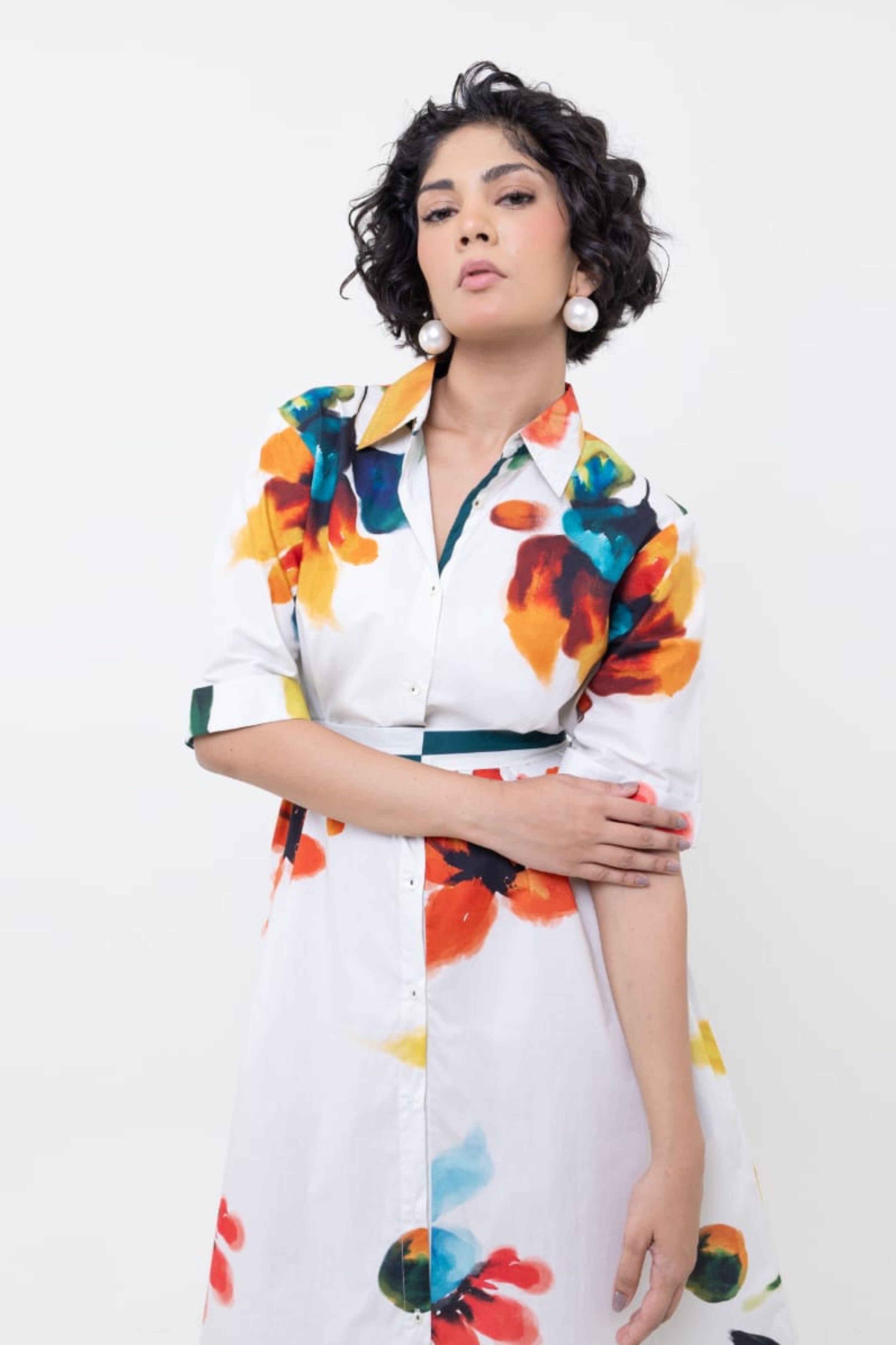 Floral Hand Printed Middi Dress