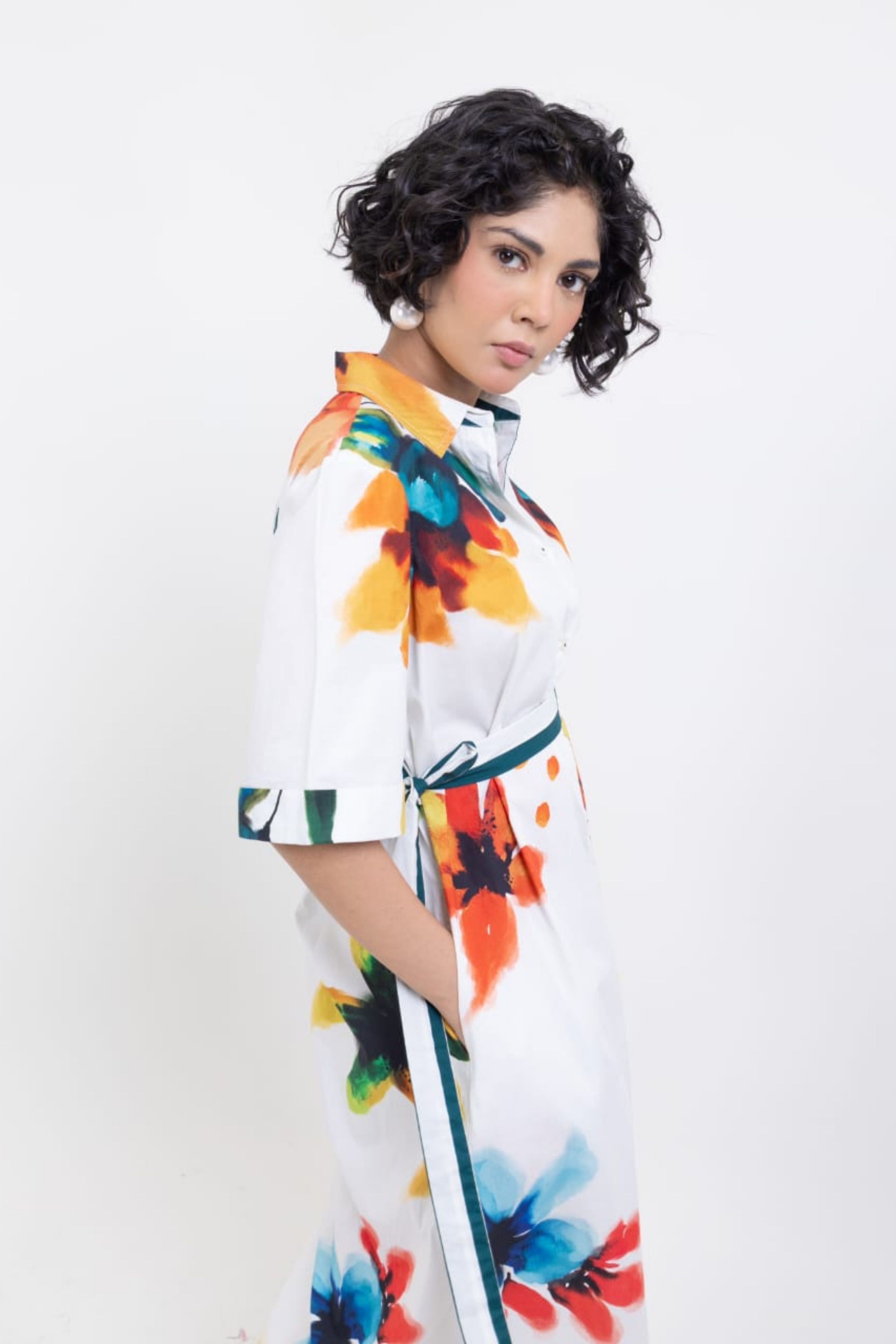 Floral Hand Printed Middi Dress
