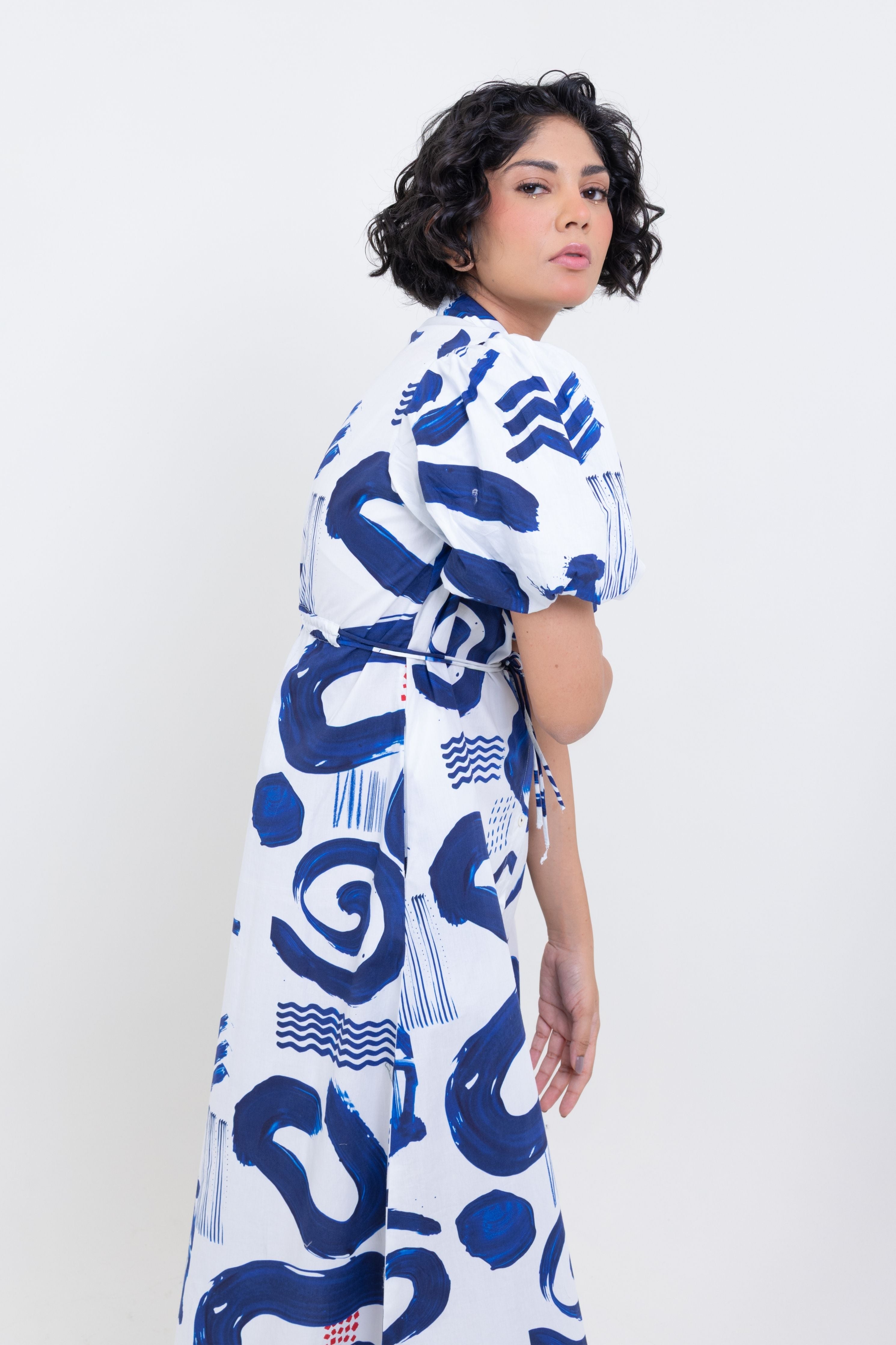 Abstract Indigo Shirt Dress