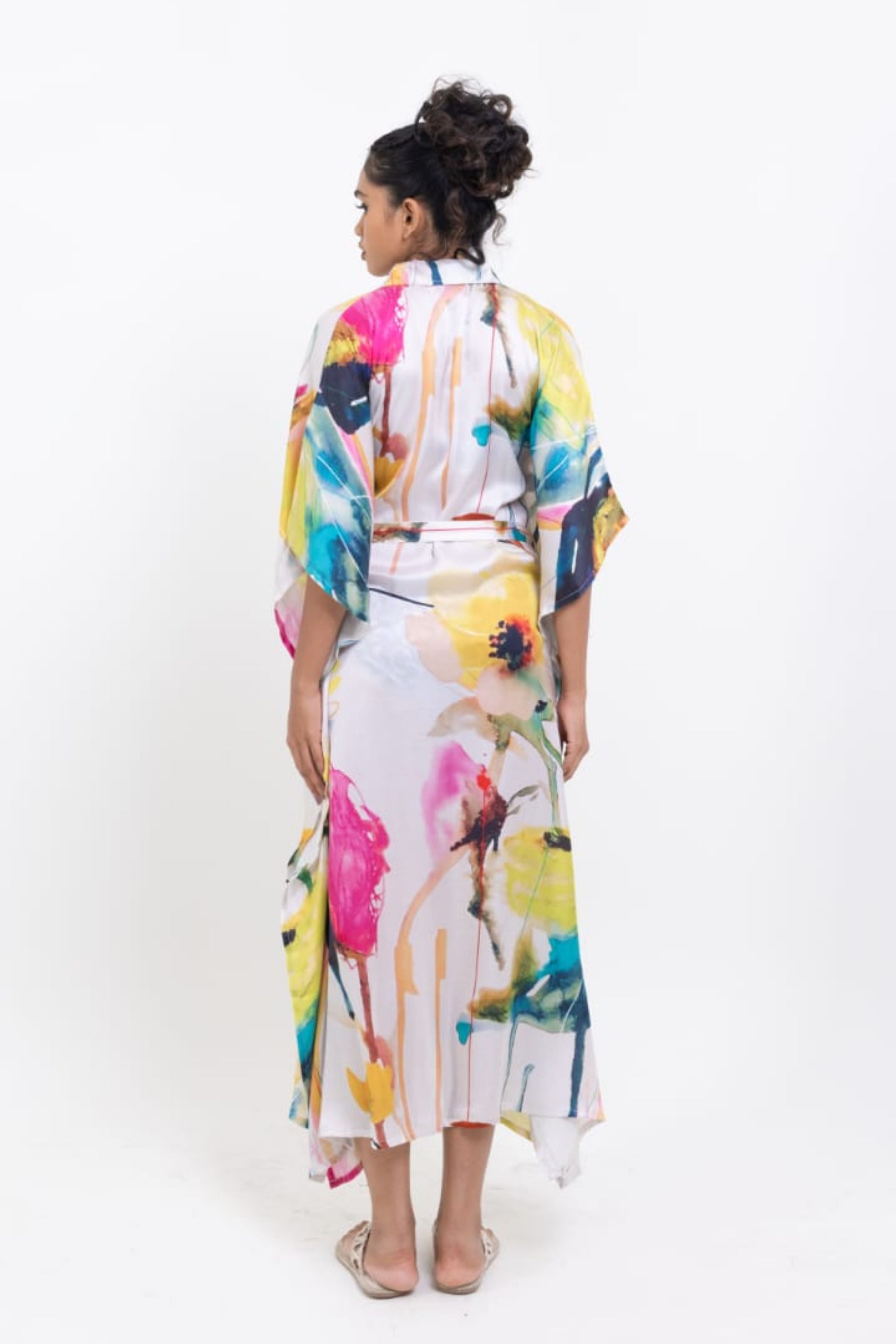 Elegant Black Floral Shirt Kaftan Dress