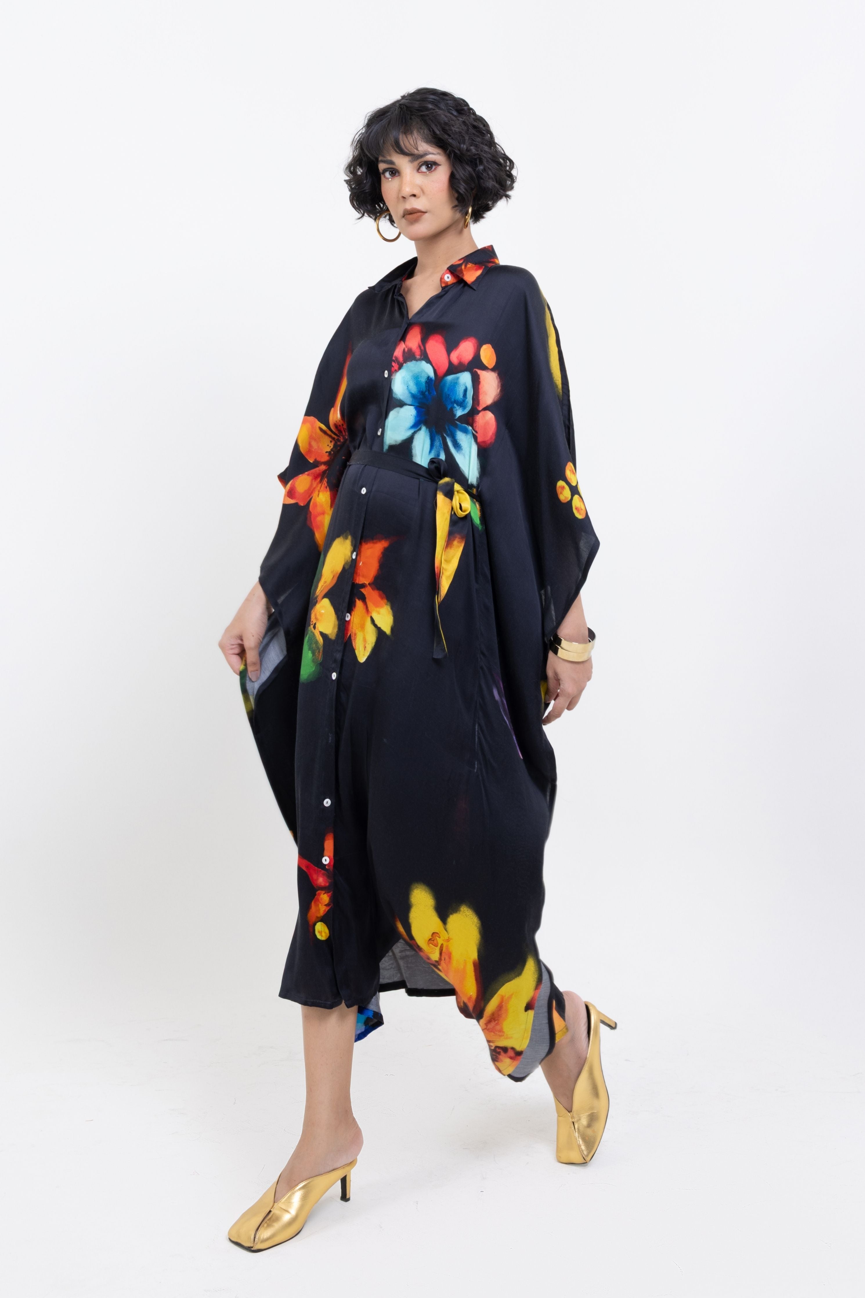 Abstract Floral Shirt Kaftan Drss