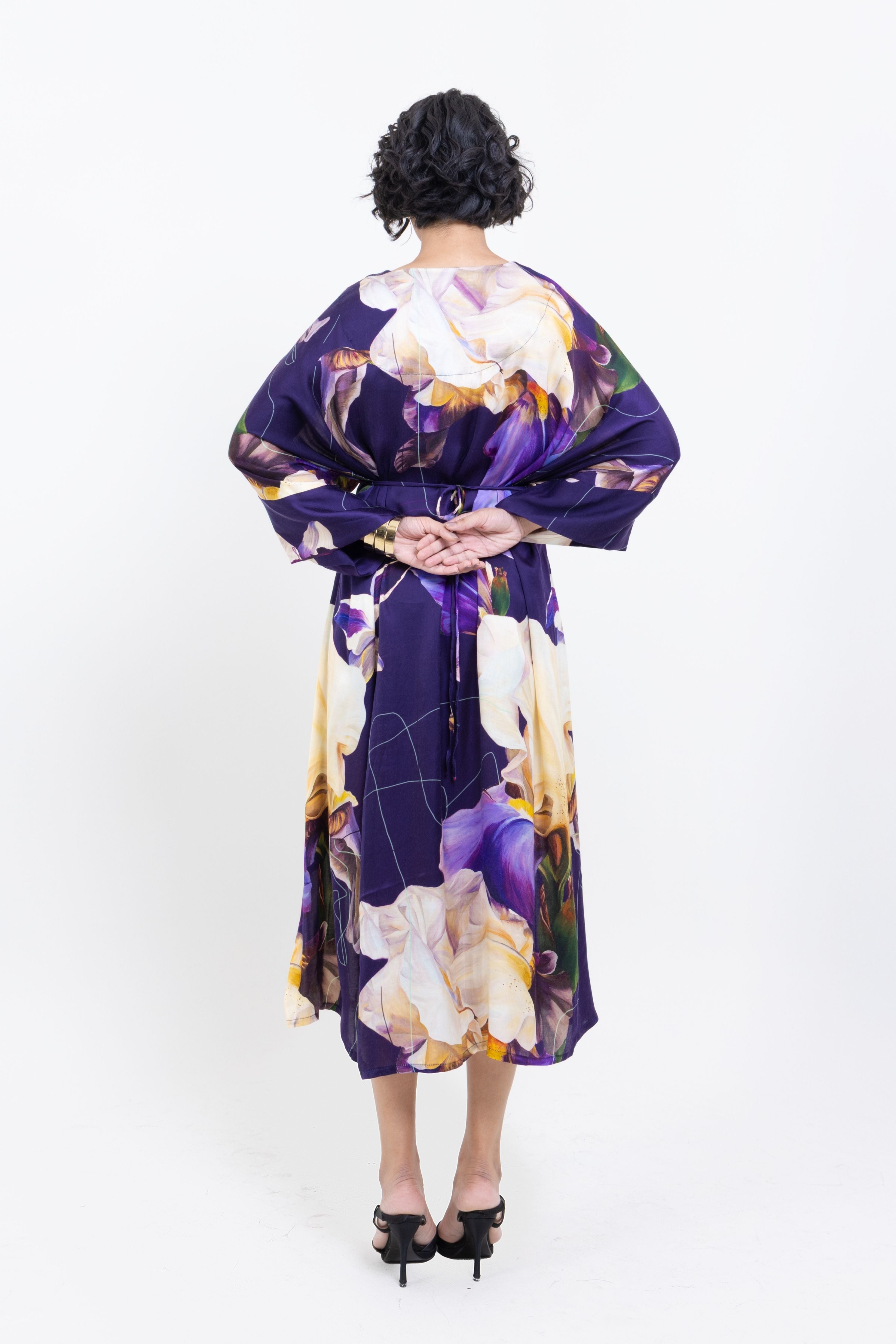 Elegant Midnight Bloom Wrap - Style Midi Dress