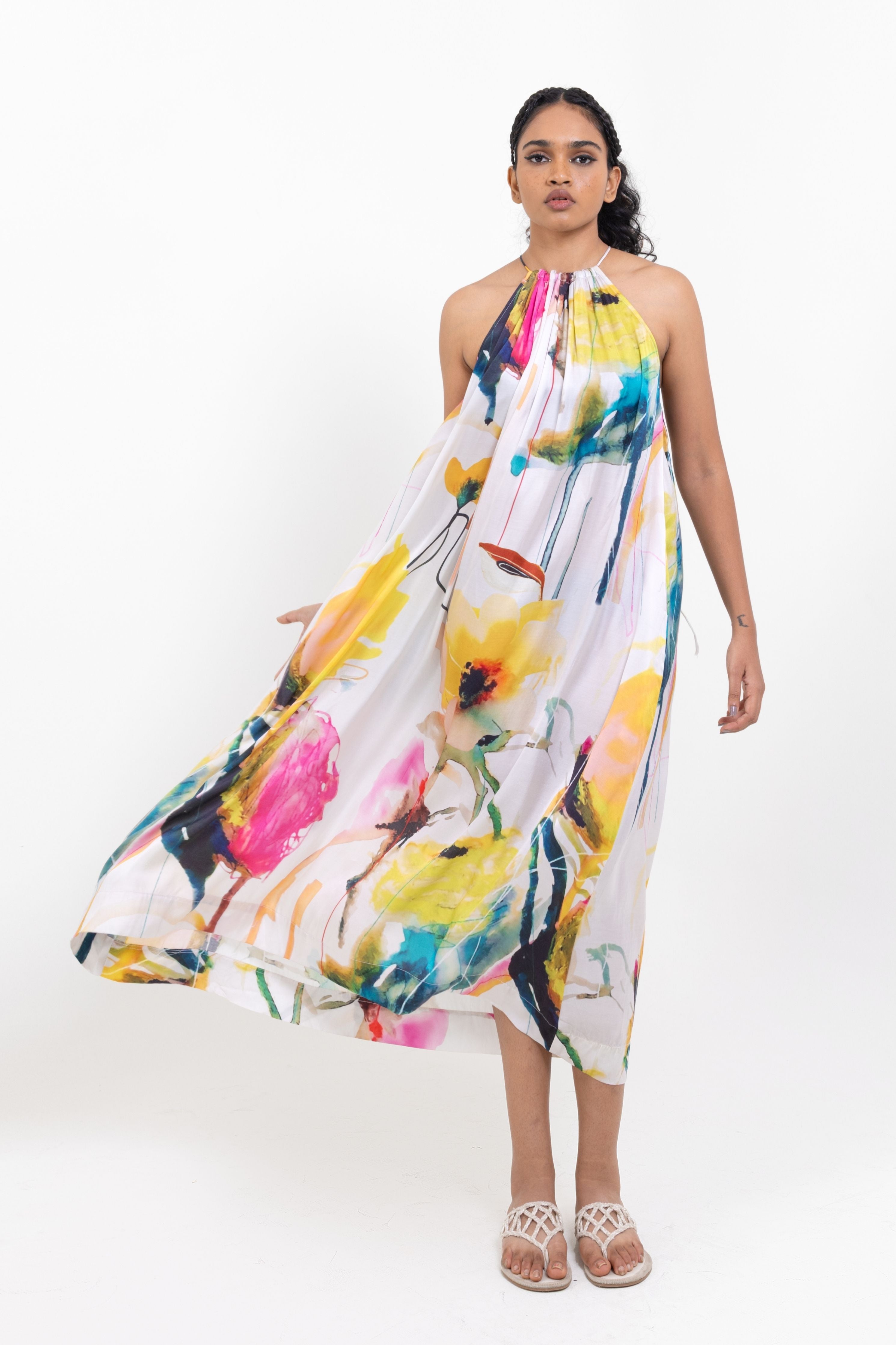 Midnight Bloom High -Neck  Halter Silhouette