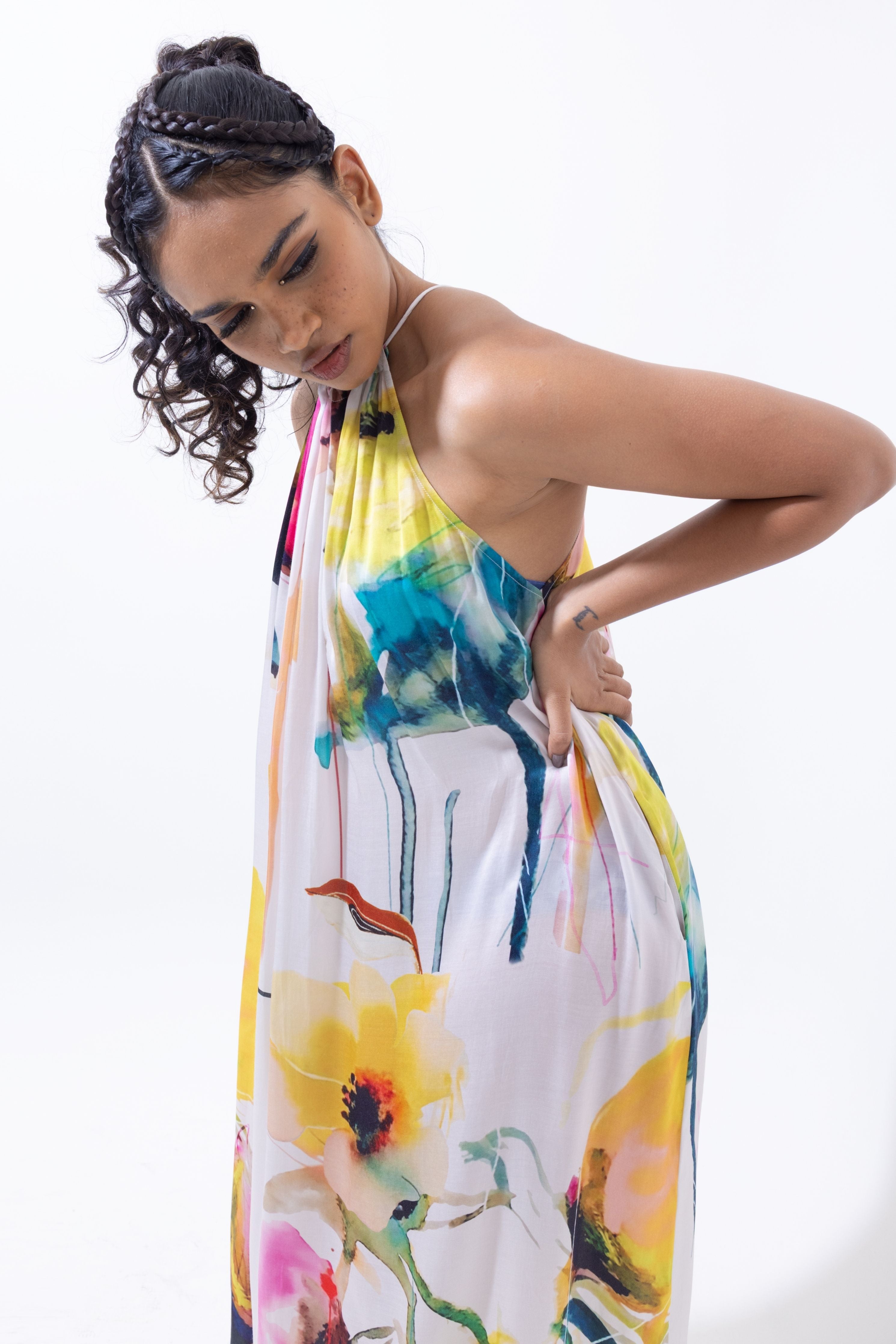 Midnight Bloom High -Neck Halter Silhouette