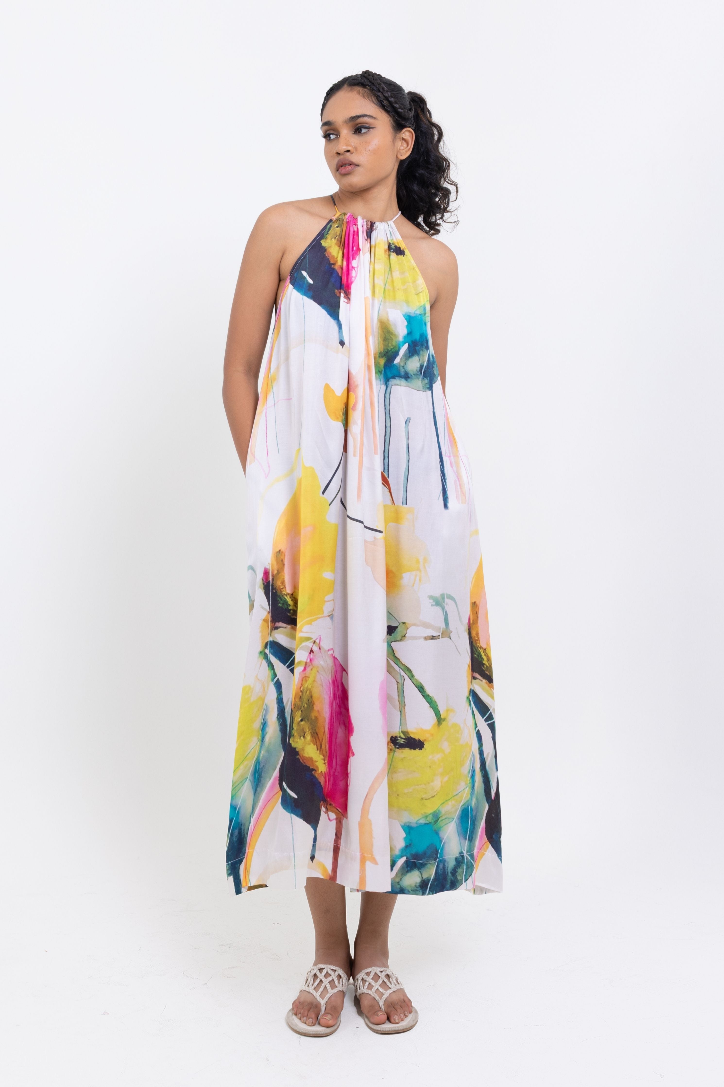 Midnight Bloom High -Neck  Halter Silhouette