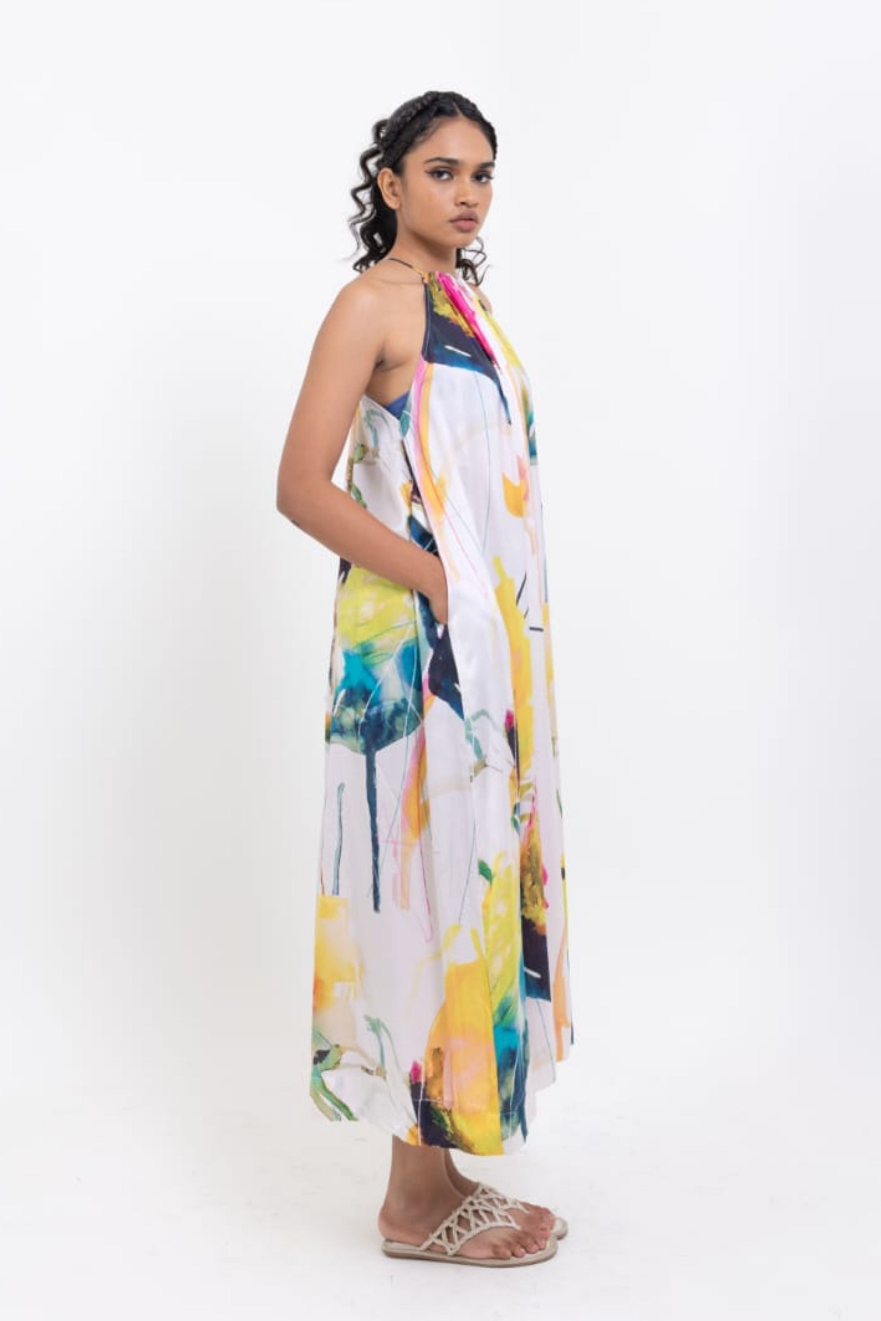 Midnight Bloom High -Neck Halter Silhouette