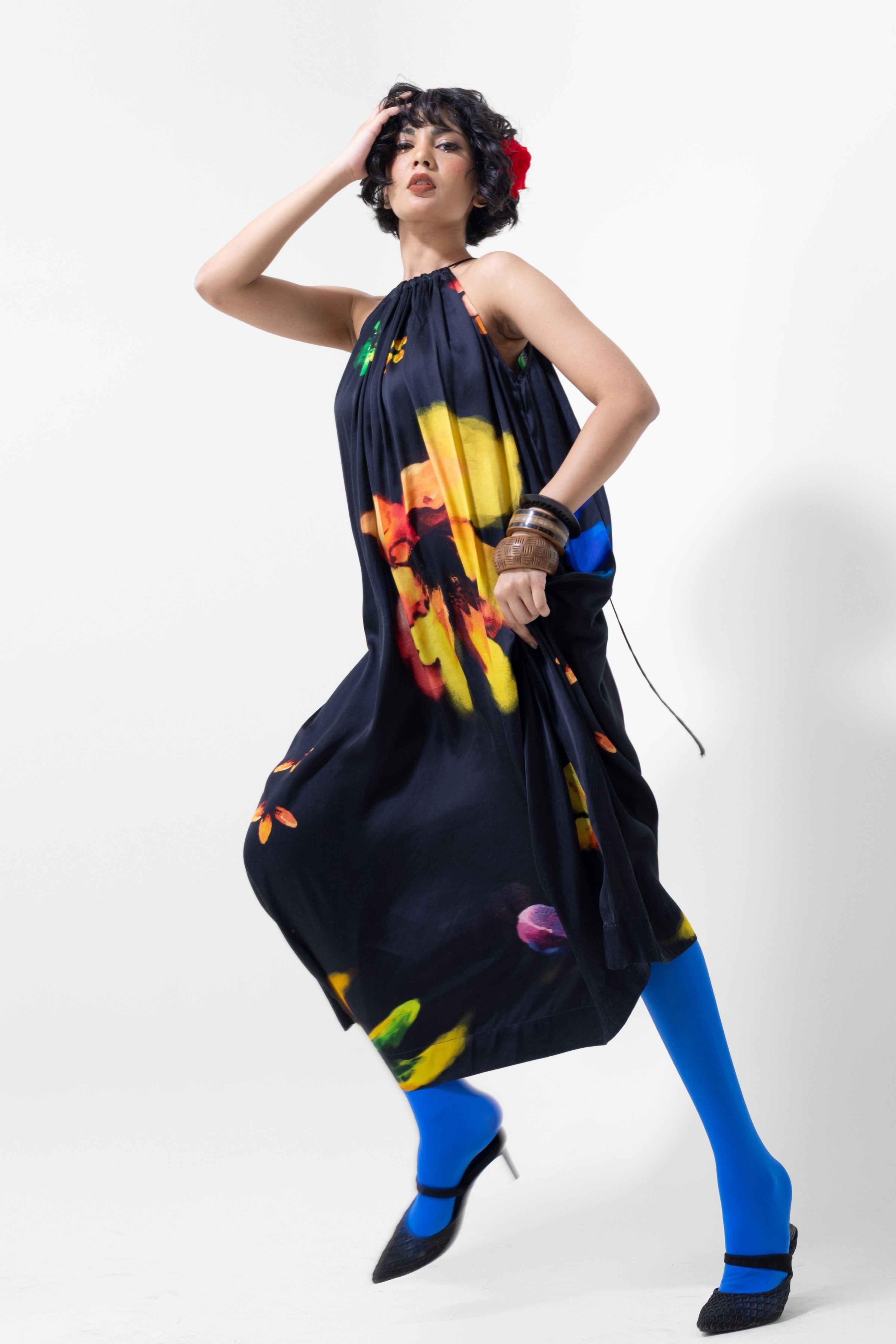 Indigo Swirl High Neck Halter Silhouette