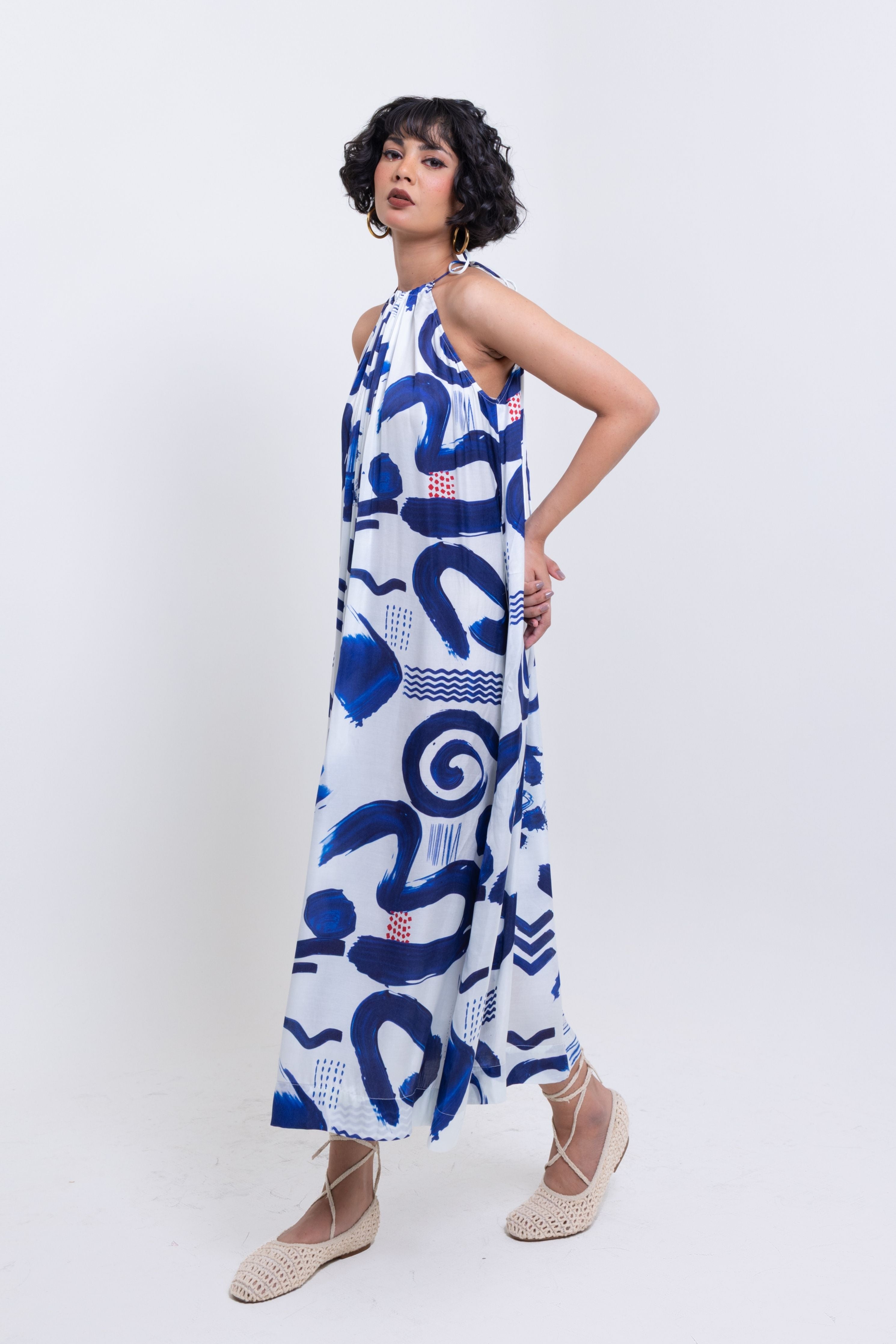 Abstract Elegance Halter Maxi Dress