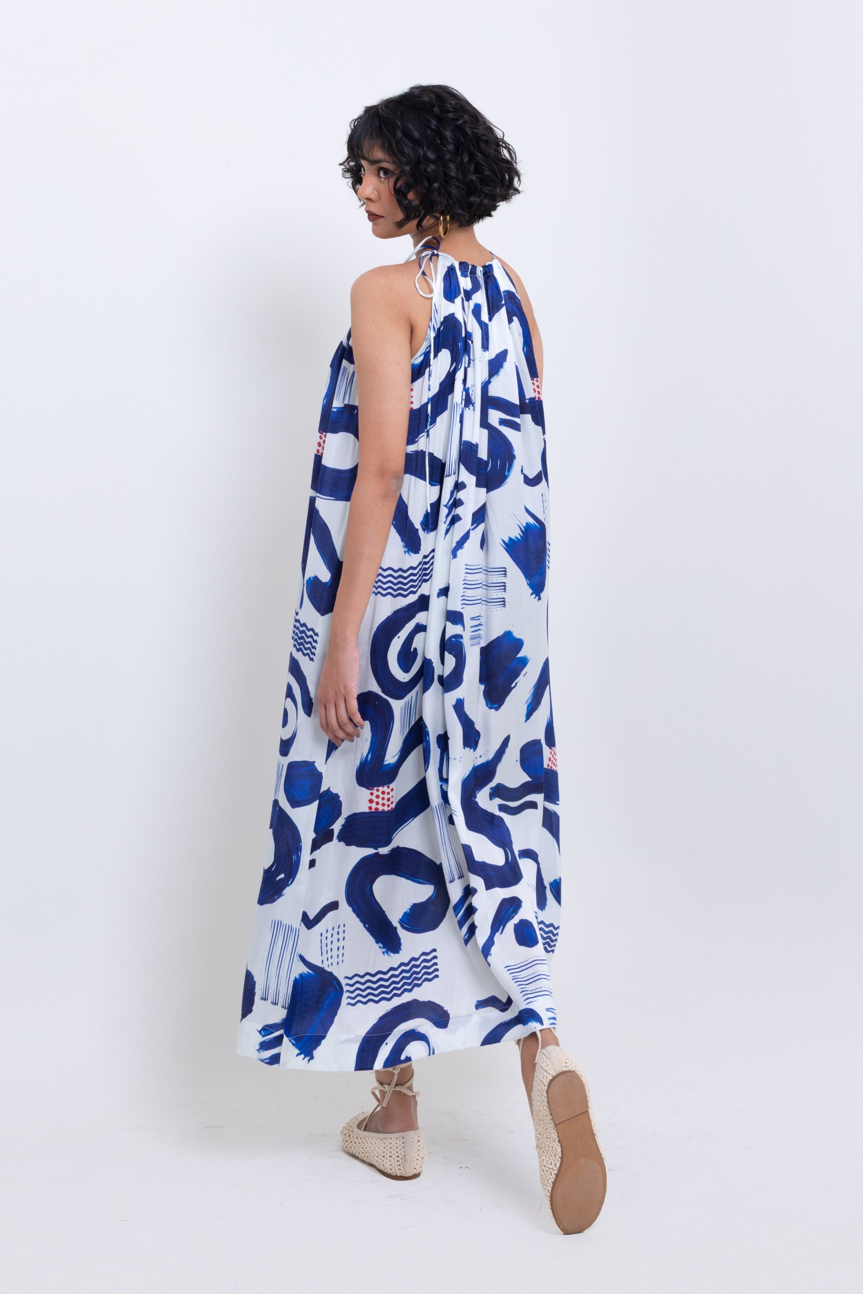 Abstract Elegance Halter Maxi Dress