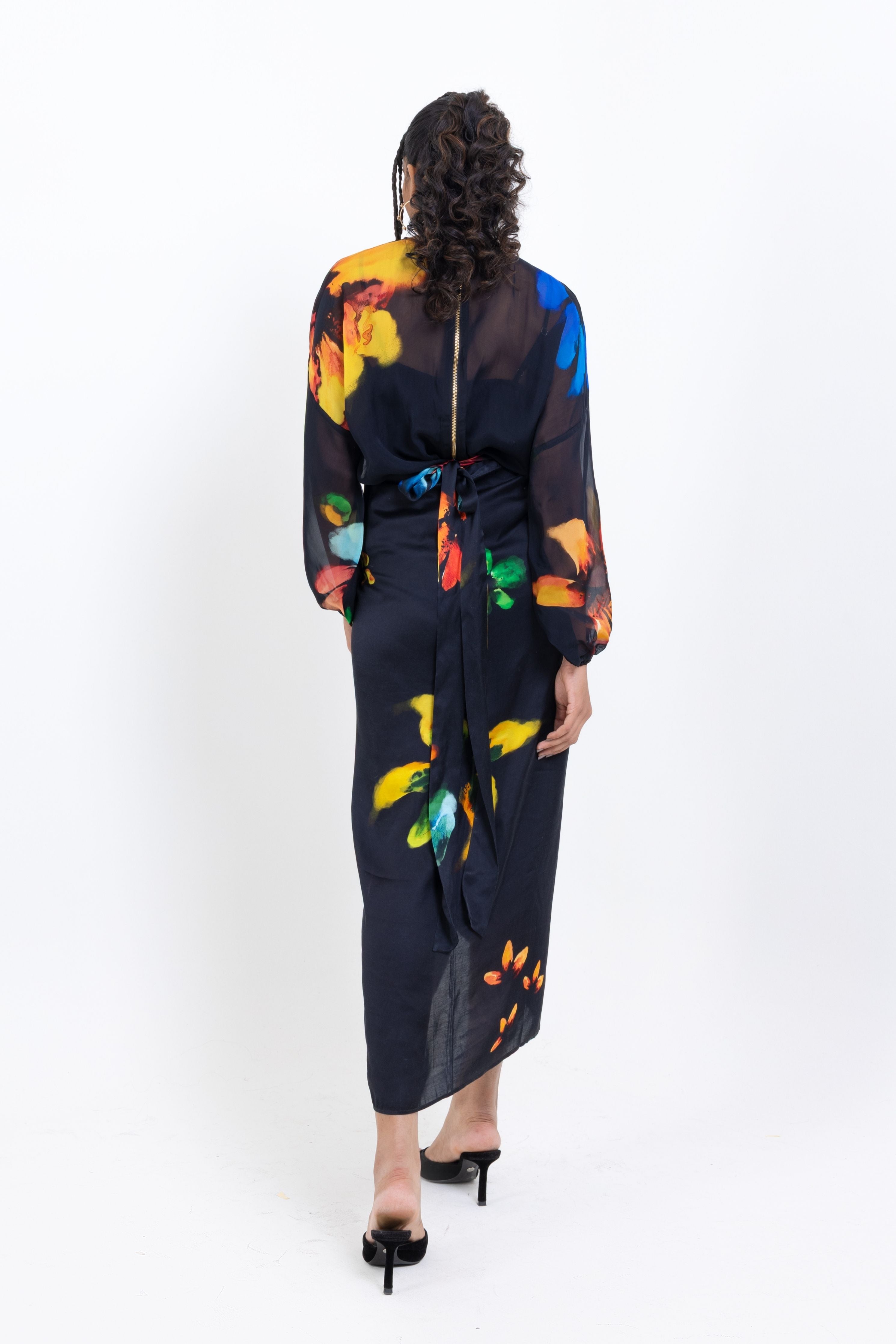 Elegant Black Floral Drape Skirt