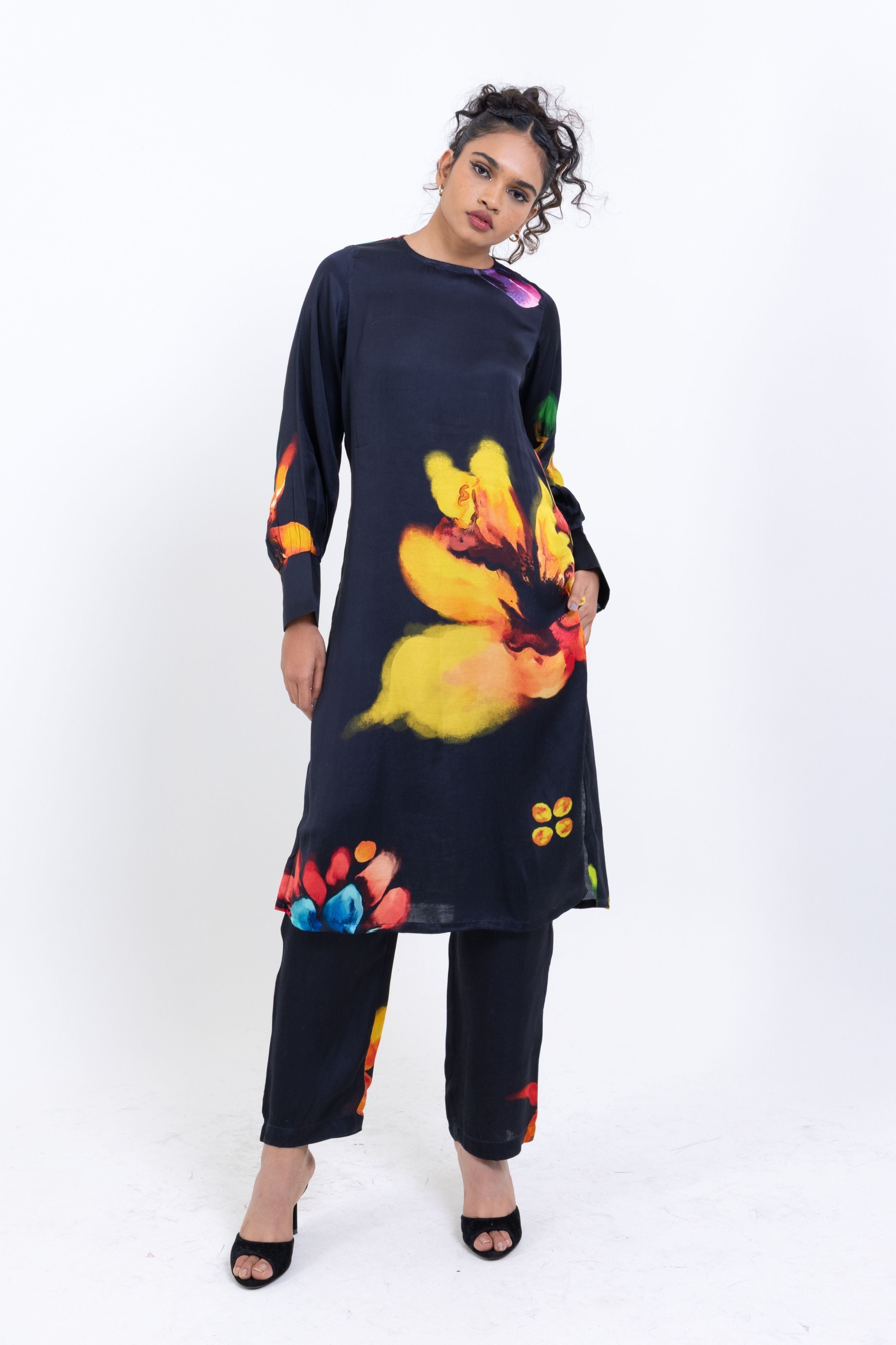Floral Print Co Ord Set - Black
