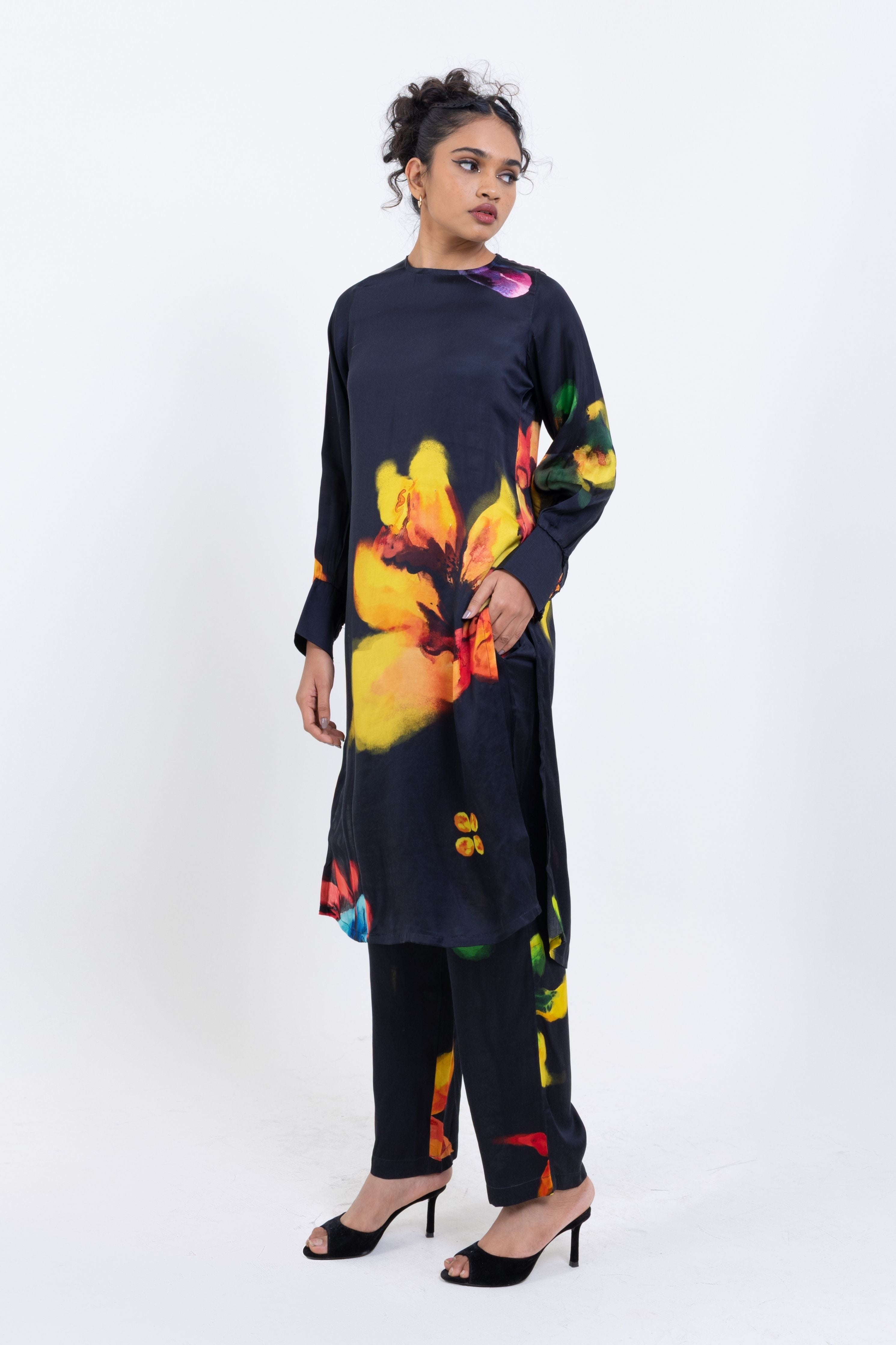 Floral Print Co Ord Set - Black
