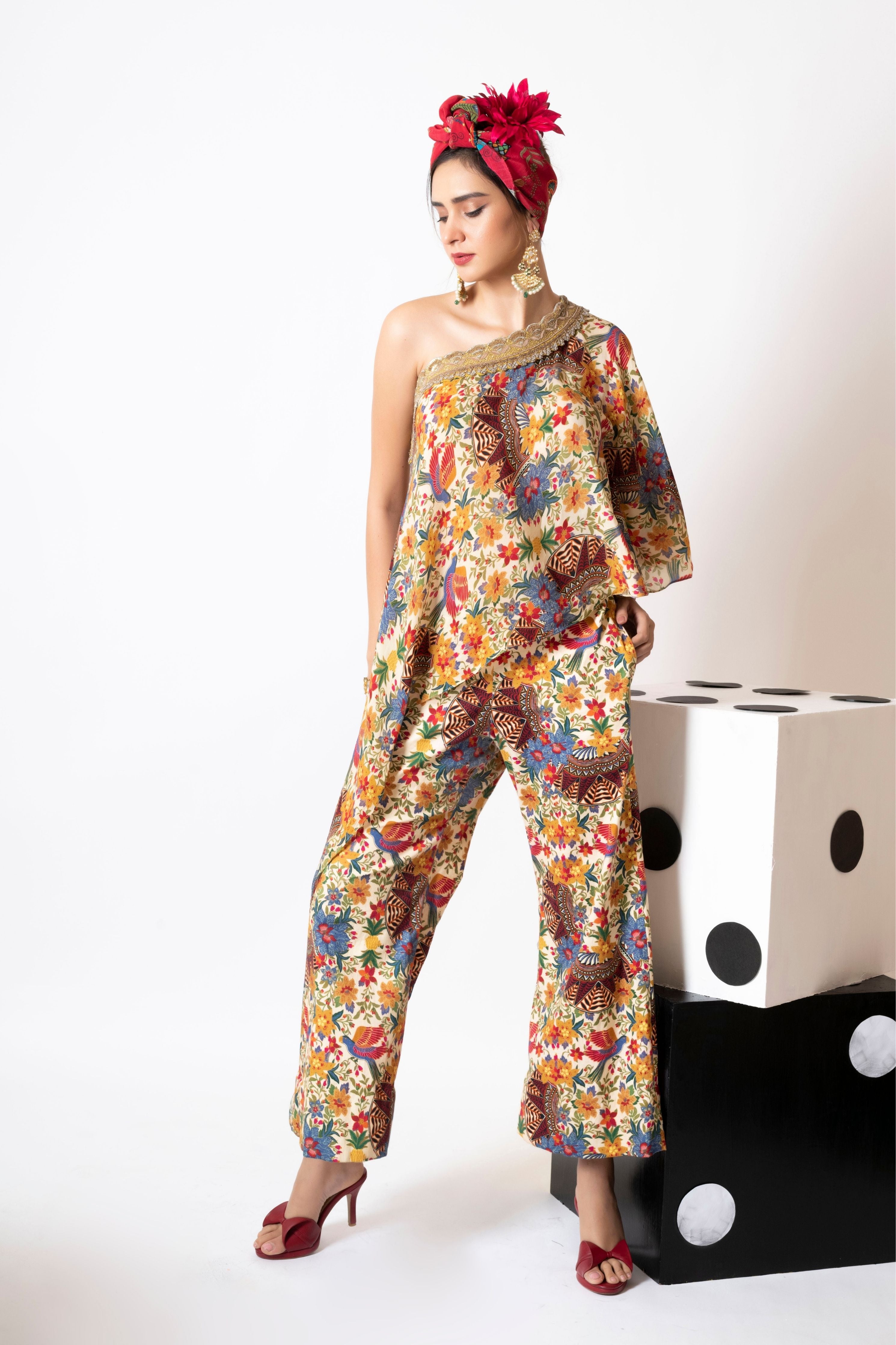 One Shoulder Cape With Pants