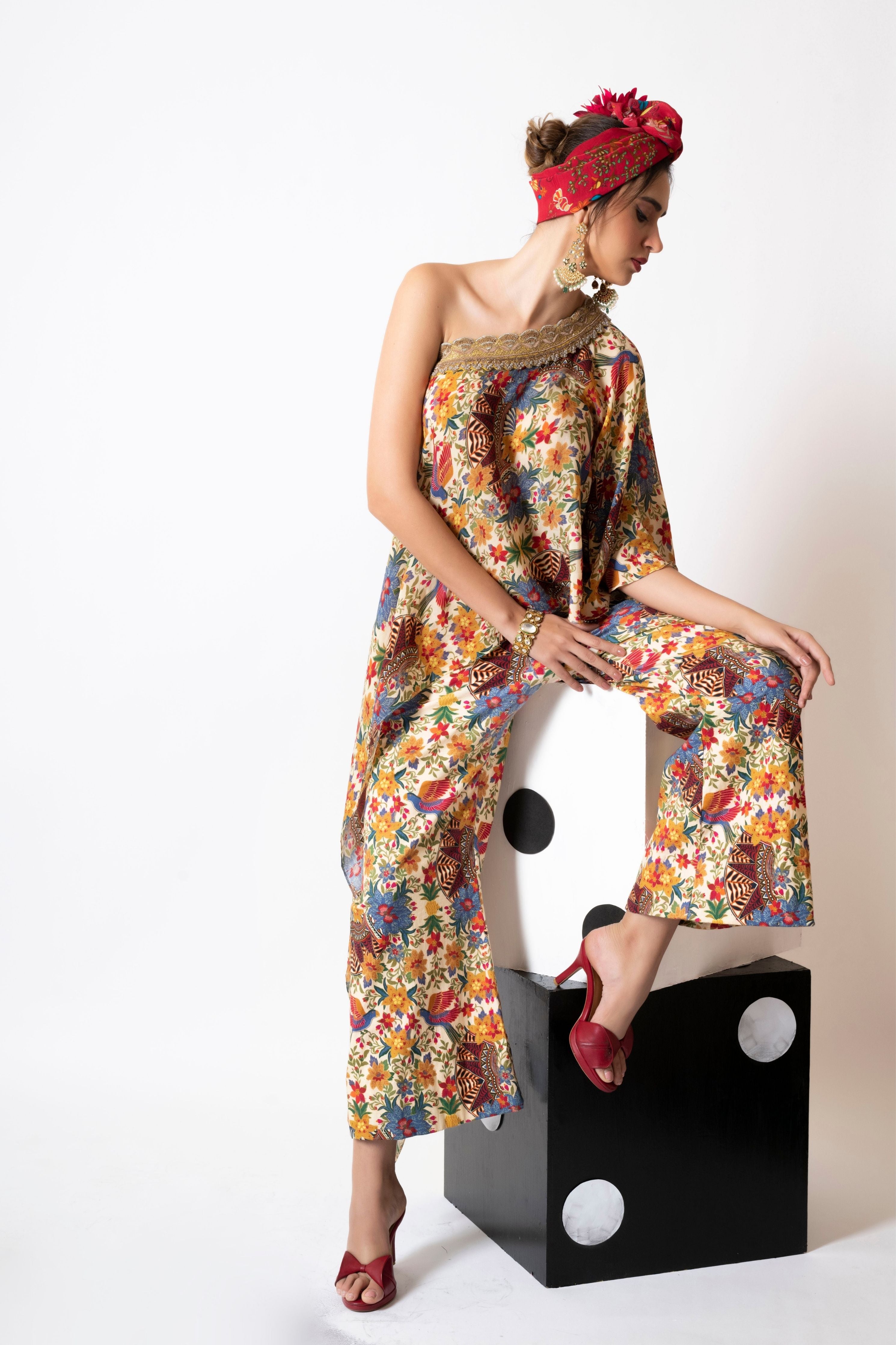 One Shoulder Cape With Pants