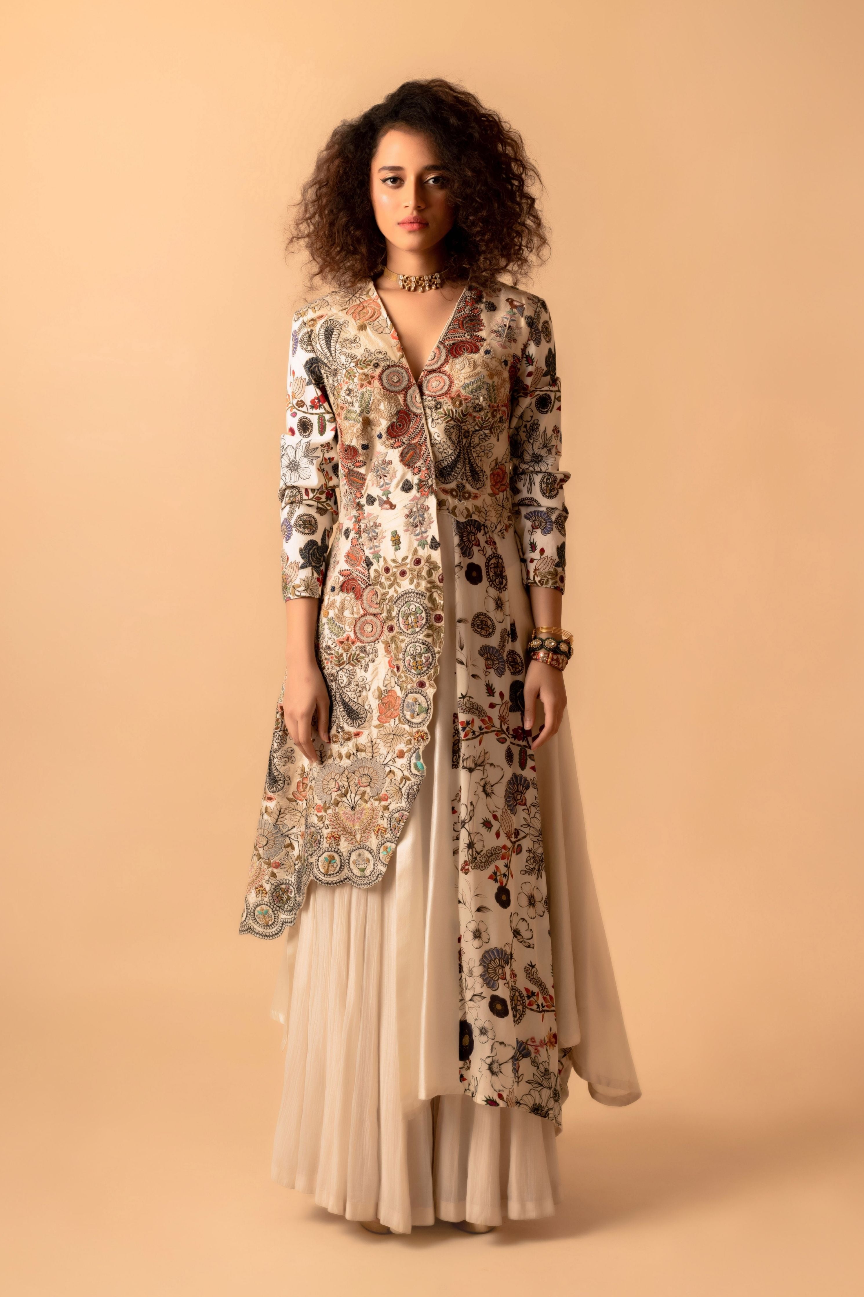 Printed One Shoulder Cape With Pants And Bustier