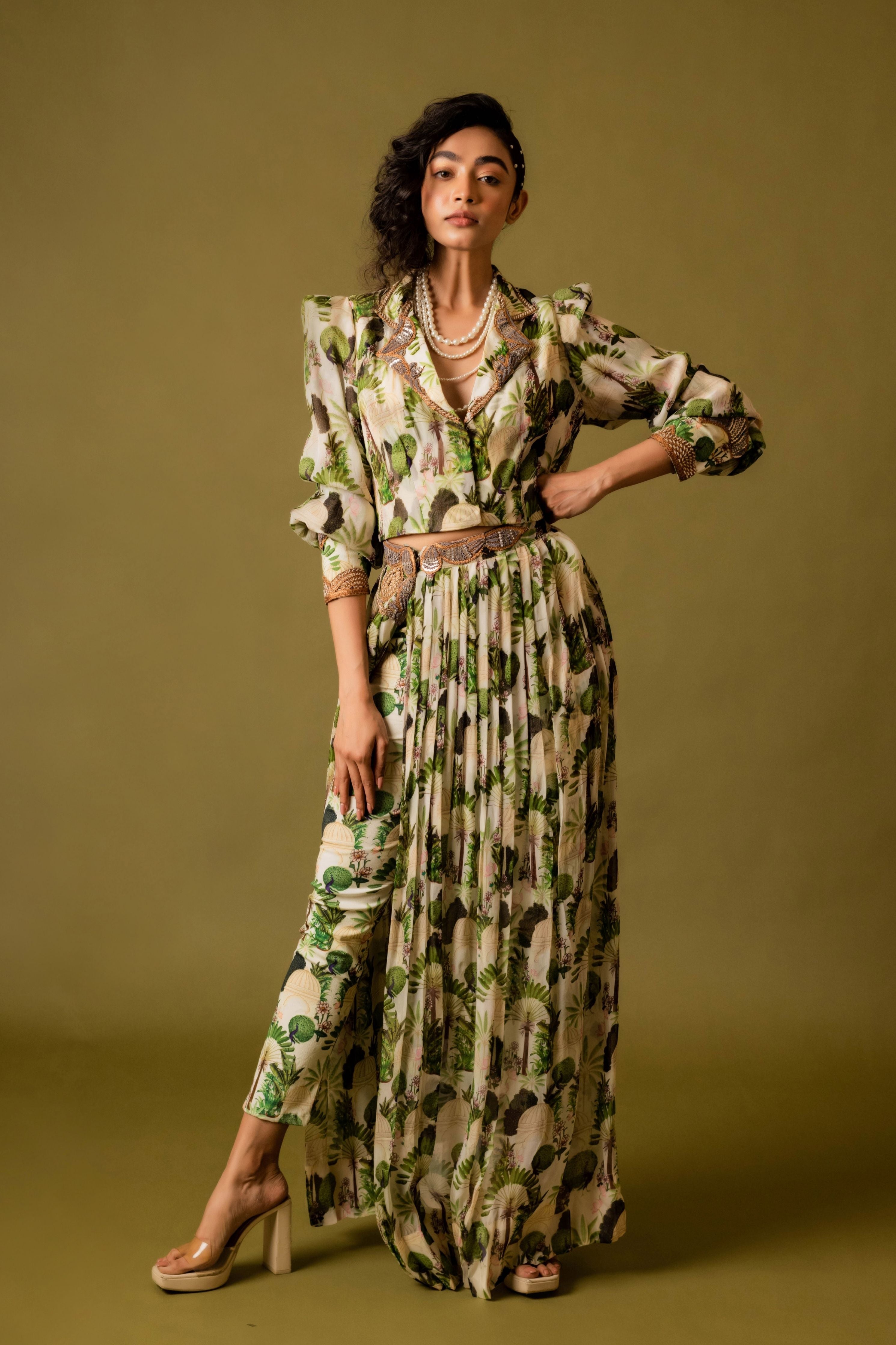 Short Jacket With Pant And Wrap Skirt