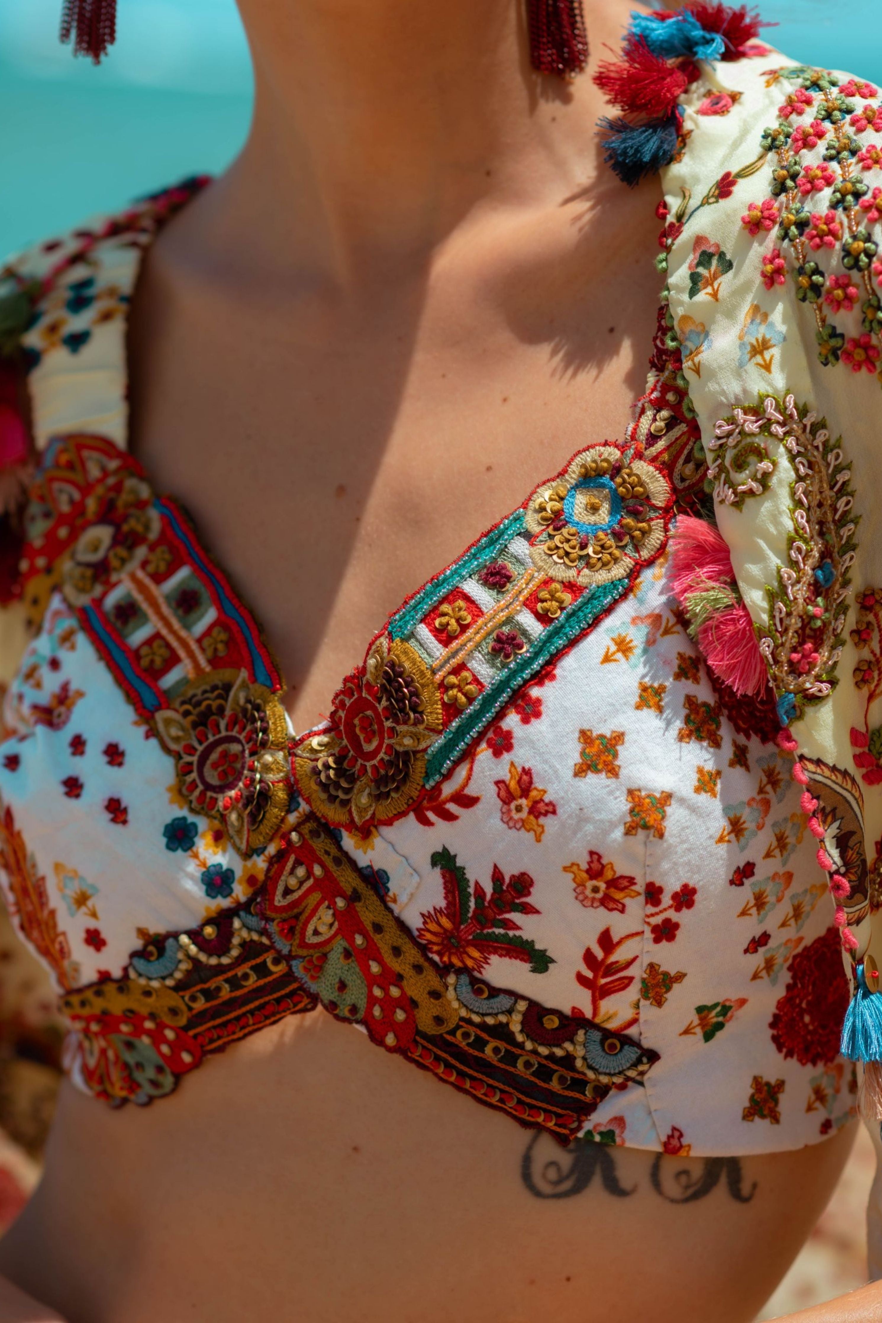 Printed Bustier Pants And Short Cape