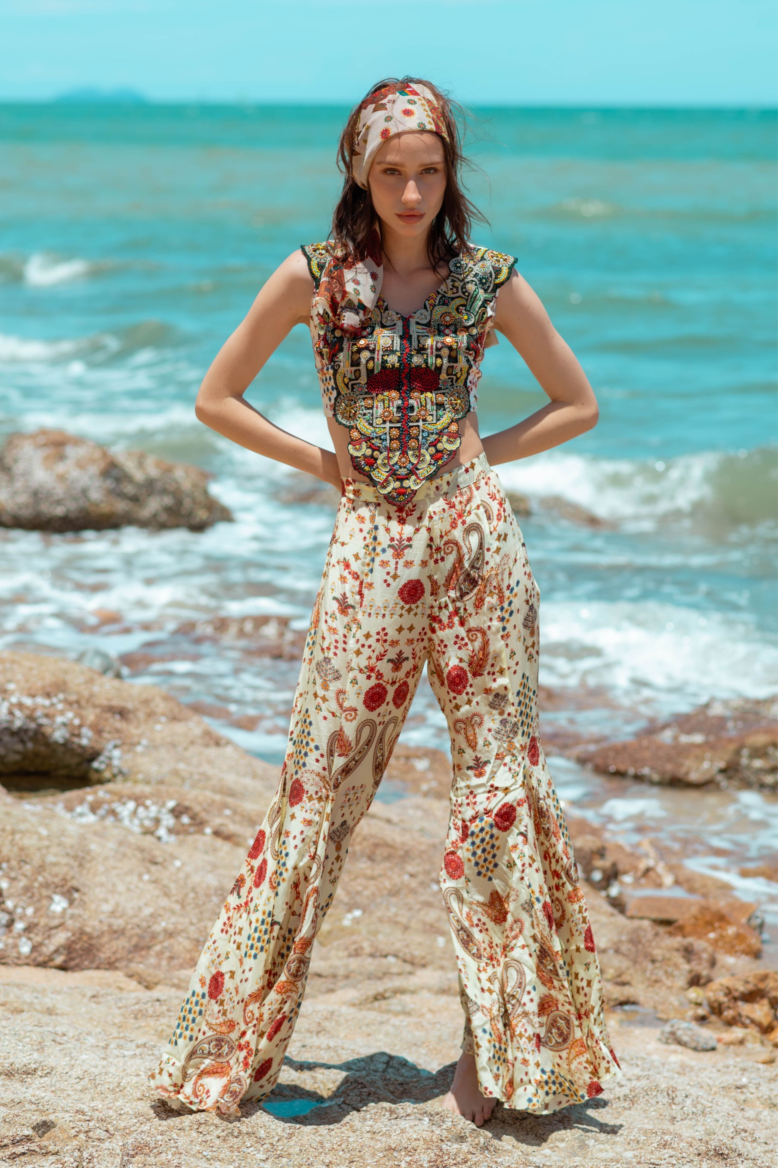 Printed Sharara With Embroidered Bustier