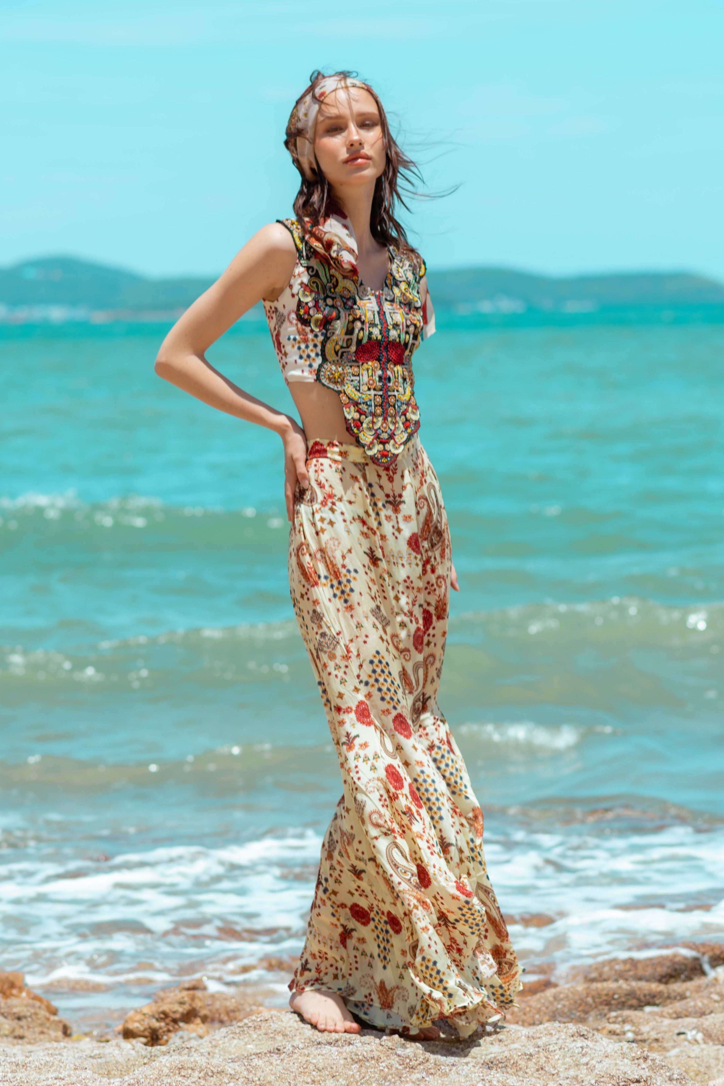 Printed Sharara With Embroidered Bustier