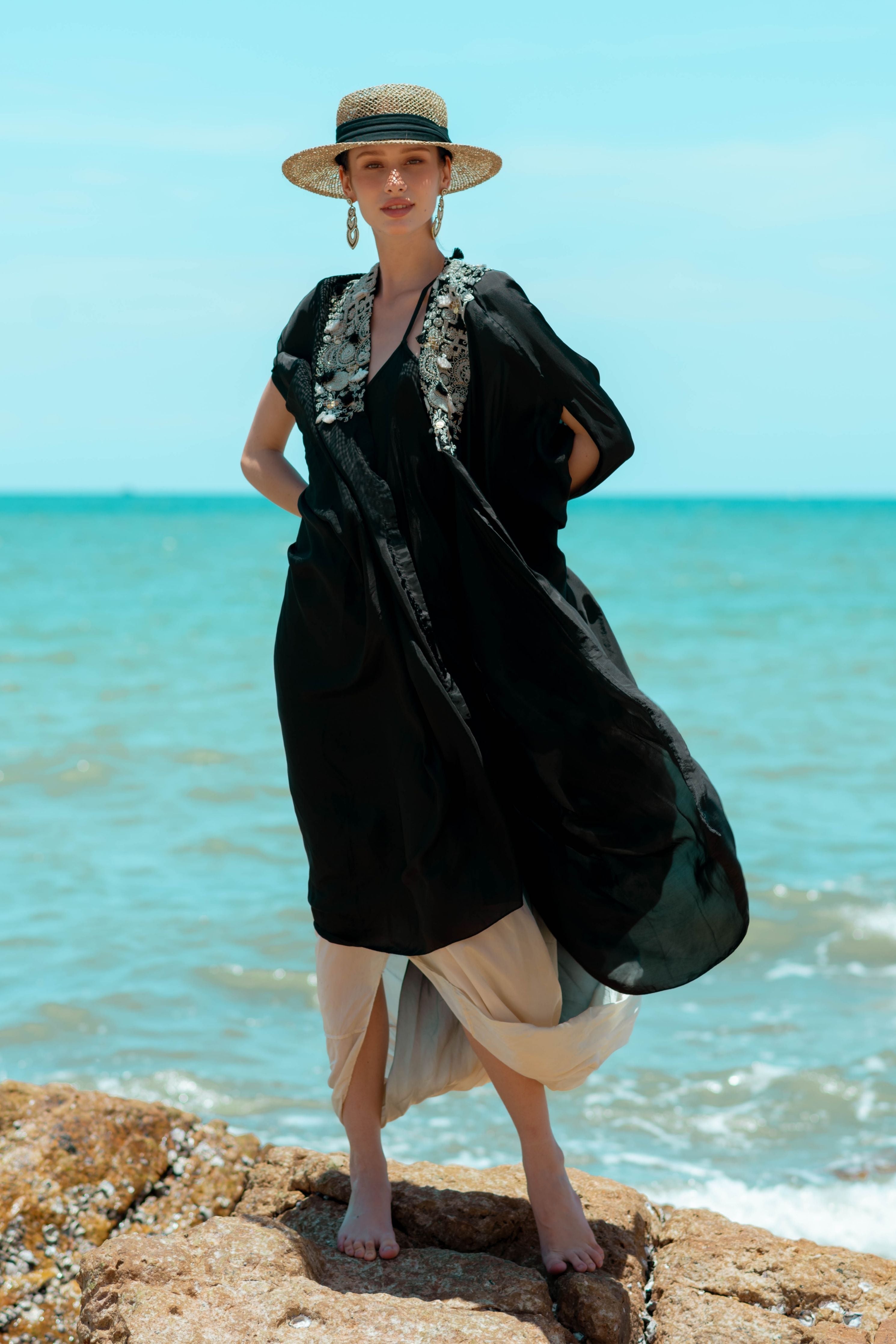 Ombre Dyed Cowl Dress With Long Cape