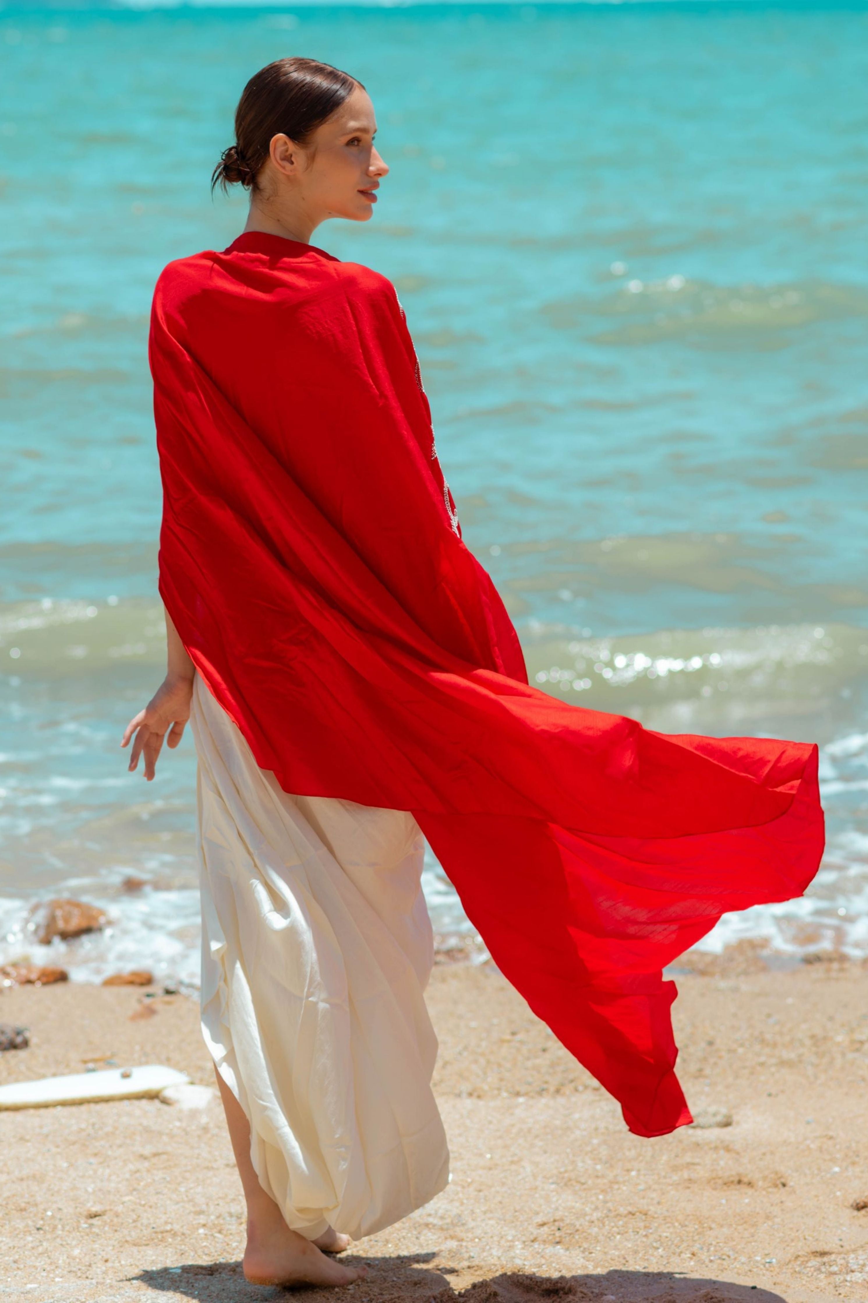 Embroidered Tassel Detailing Cape With Bustier And Drape Skjirt