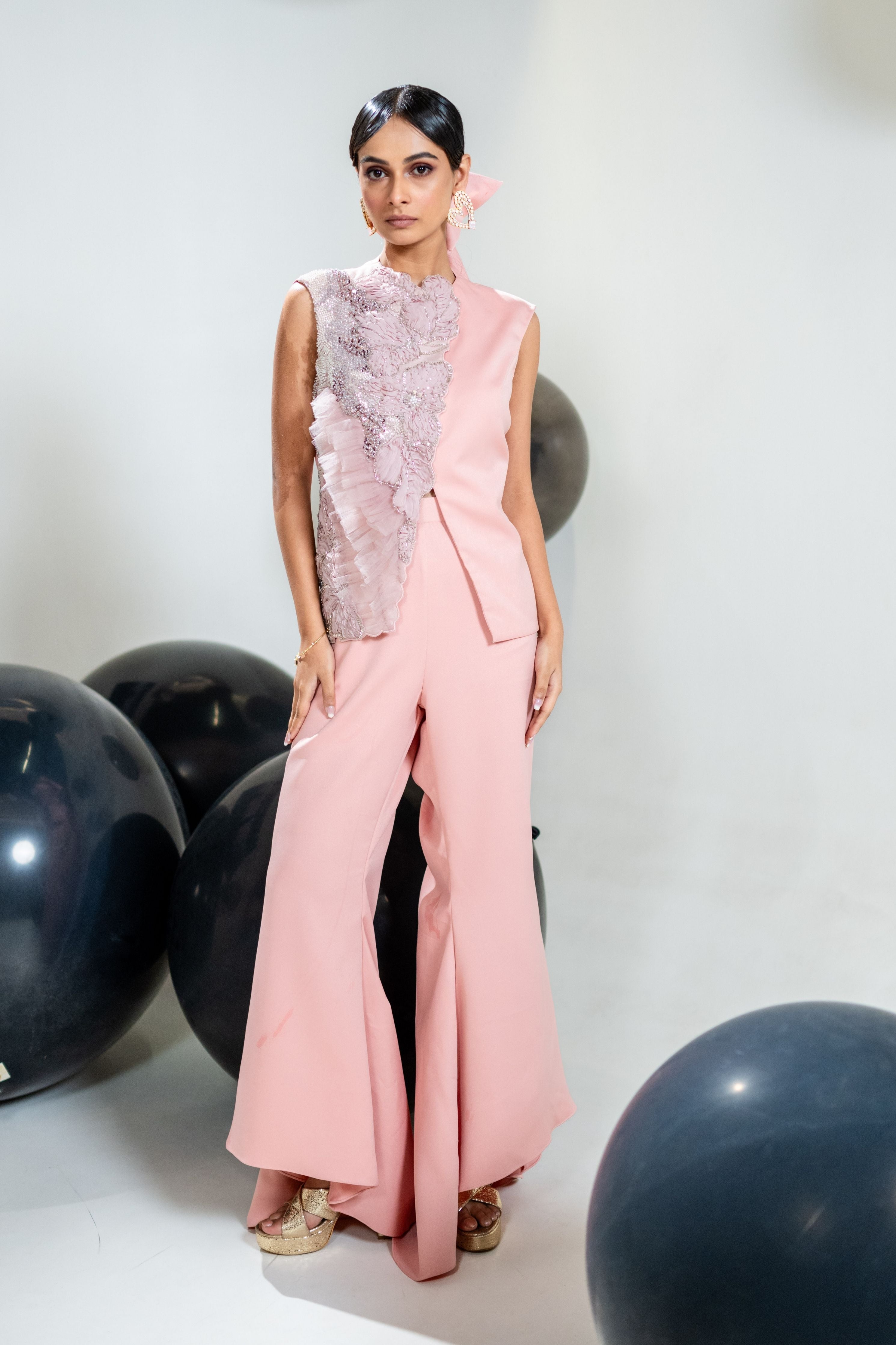 Embroidered Waistcoat With Flared Pants