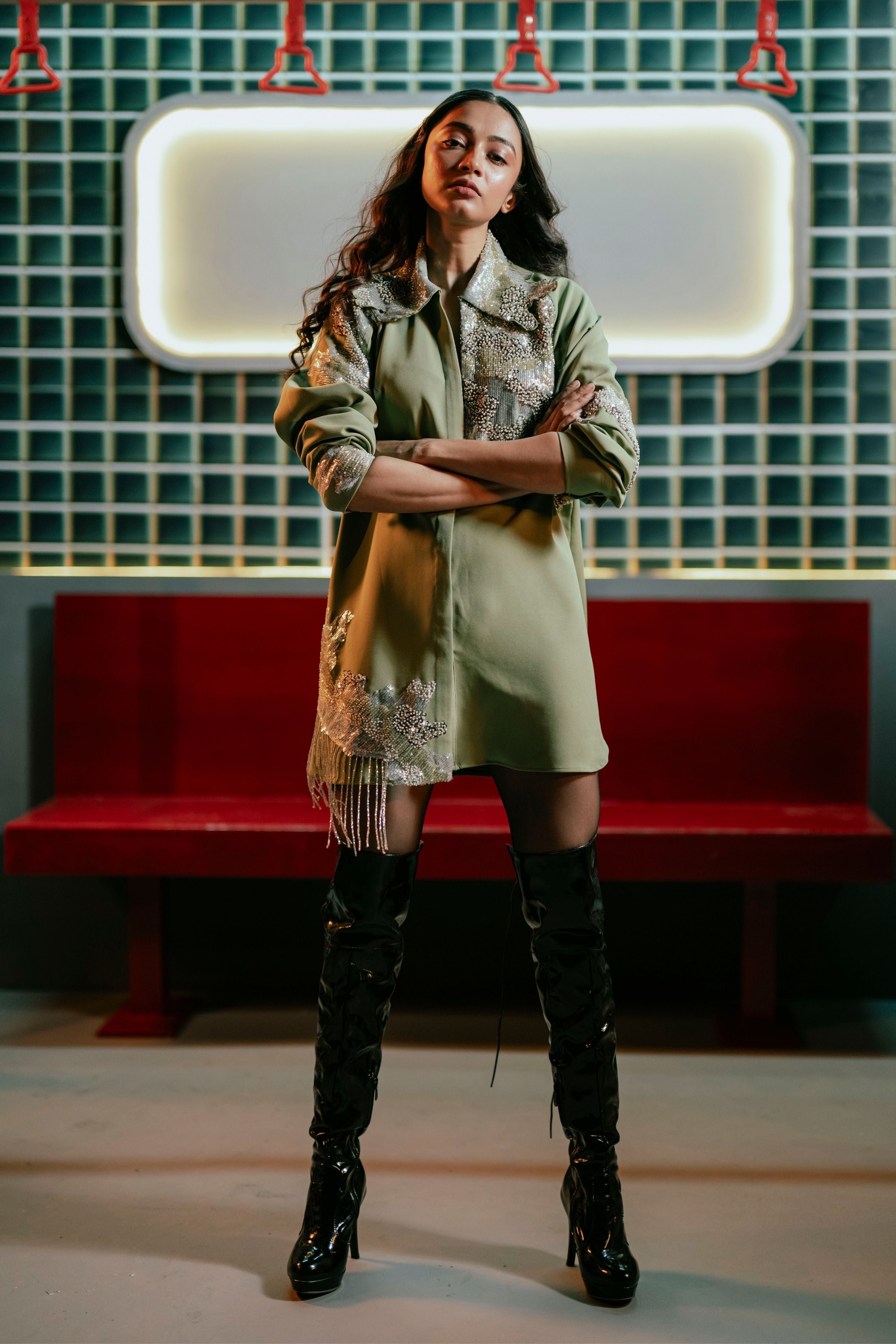 Embroidered Long Shirt With Cutdana Tassel