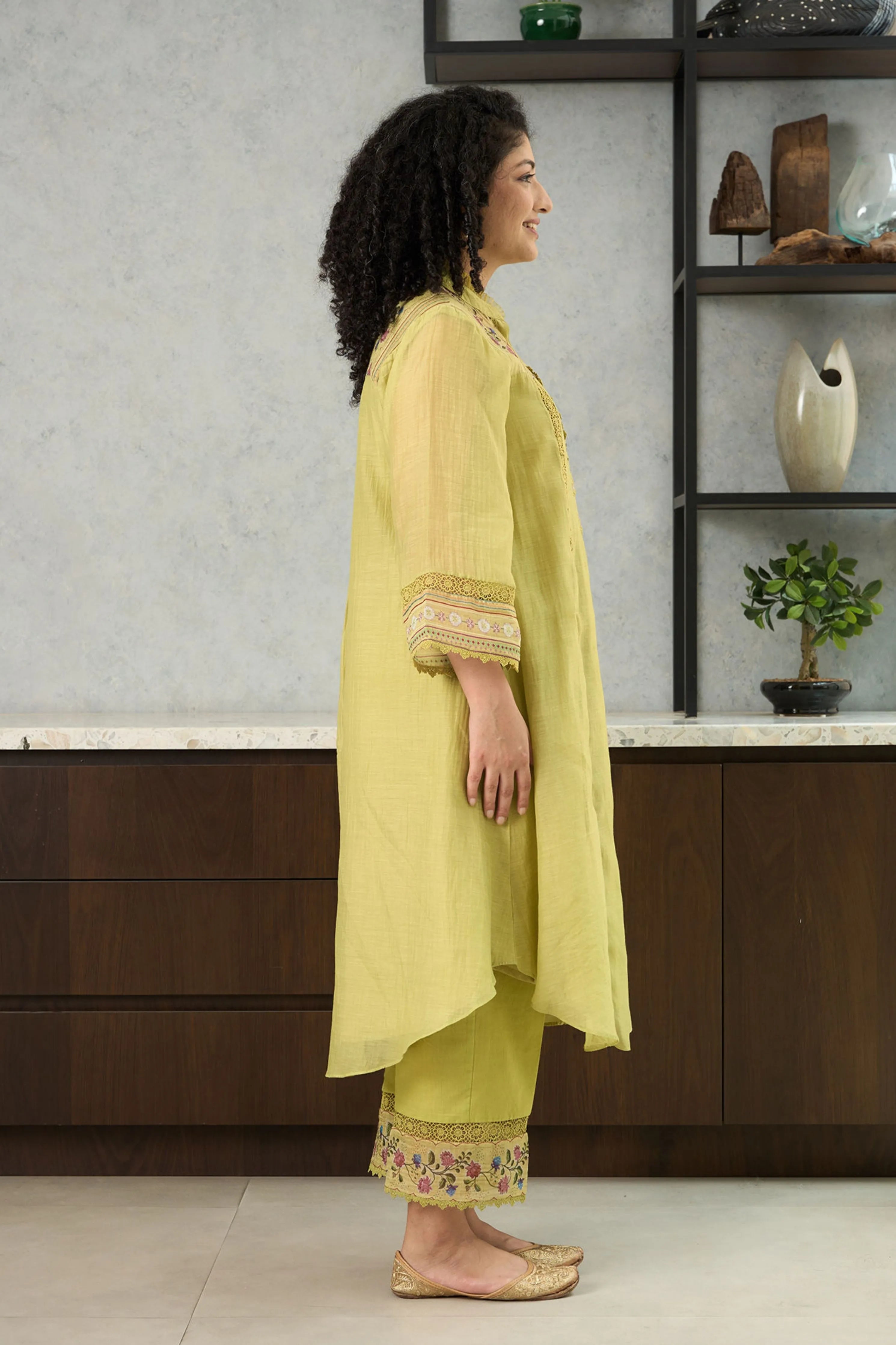 Lime Green Bell Sleeves Kurta Set