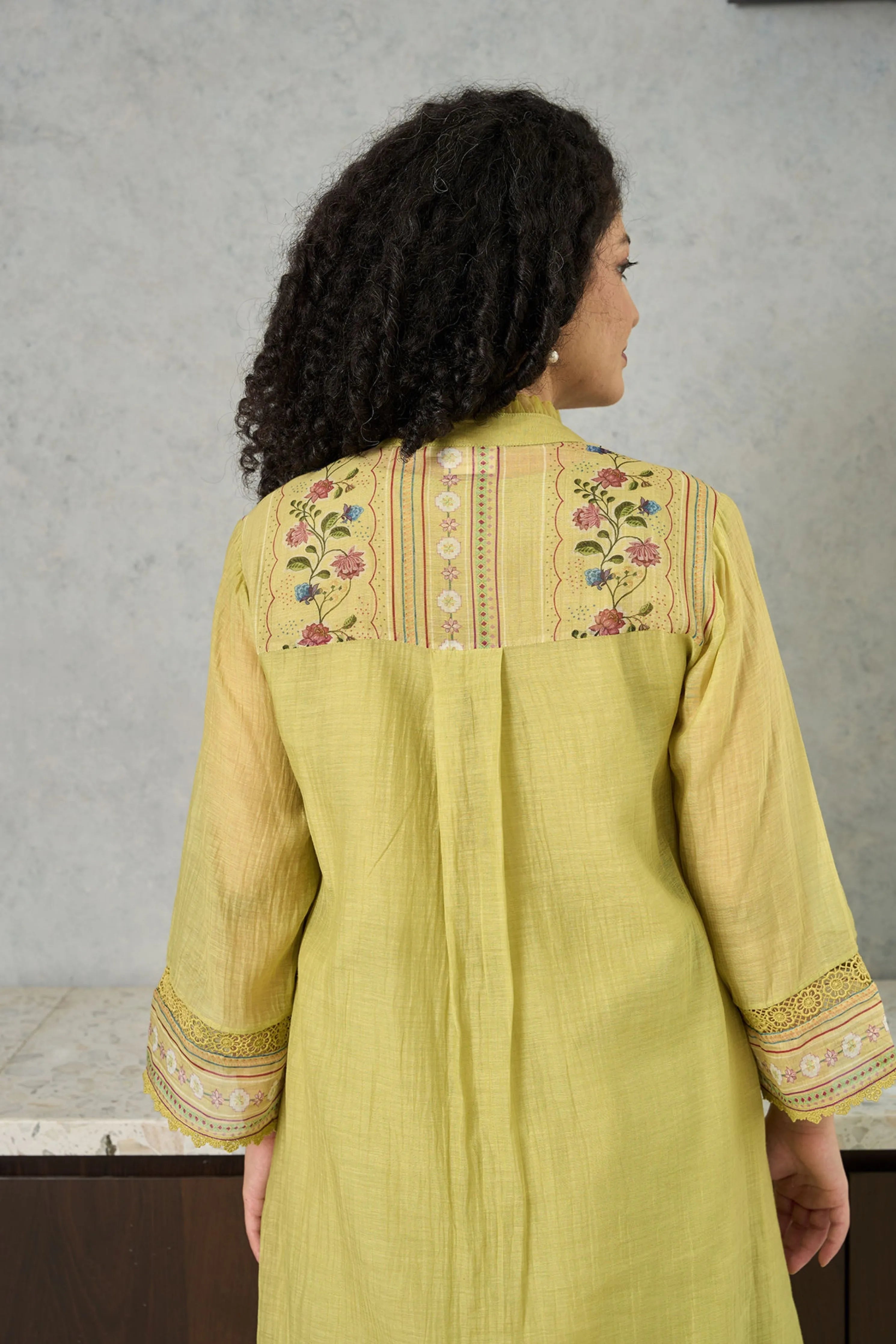 Lime Green Bell Sleeves Kurta Set