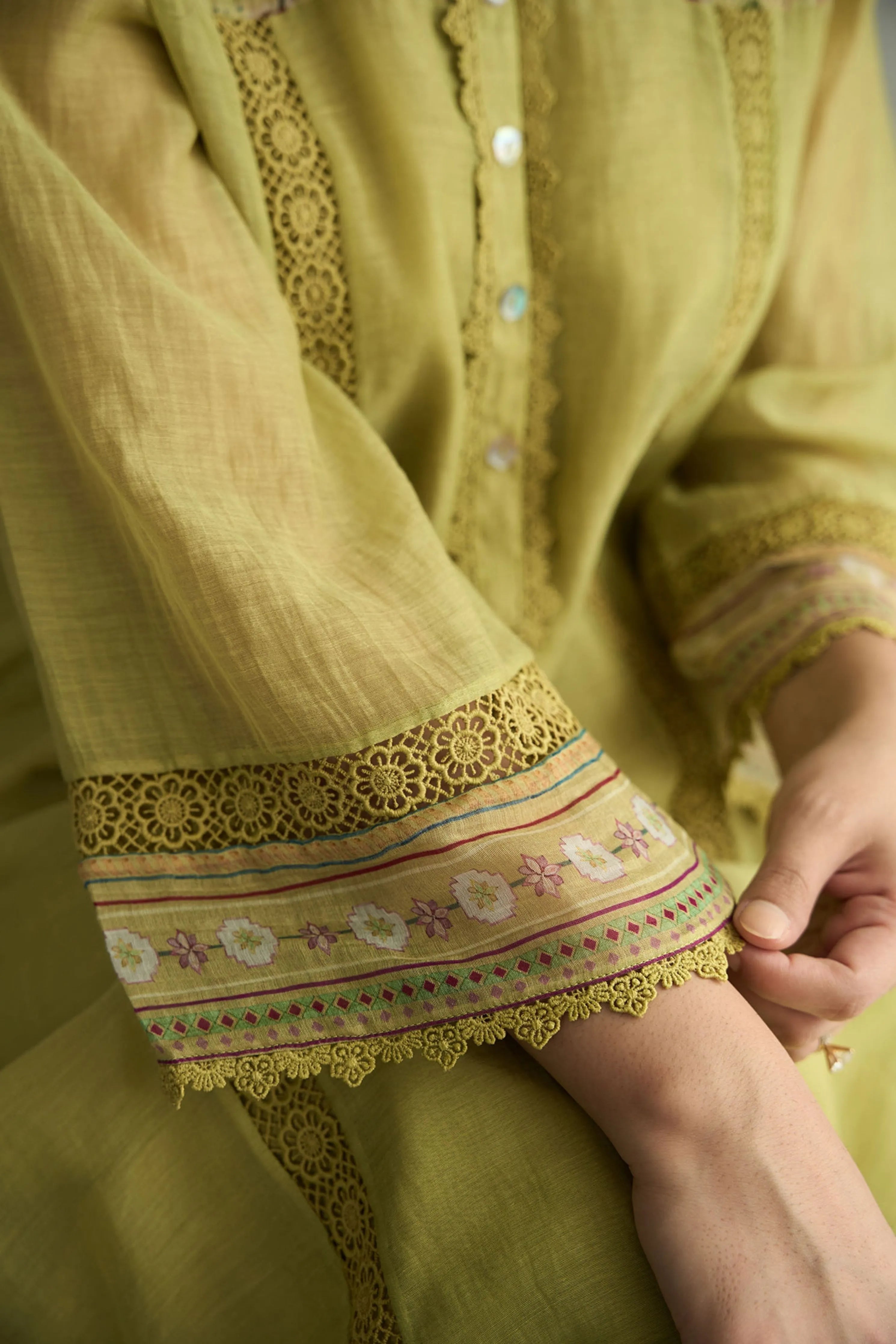Lime Green Bell Sleeves Kurta Set