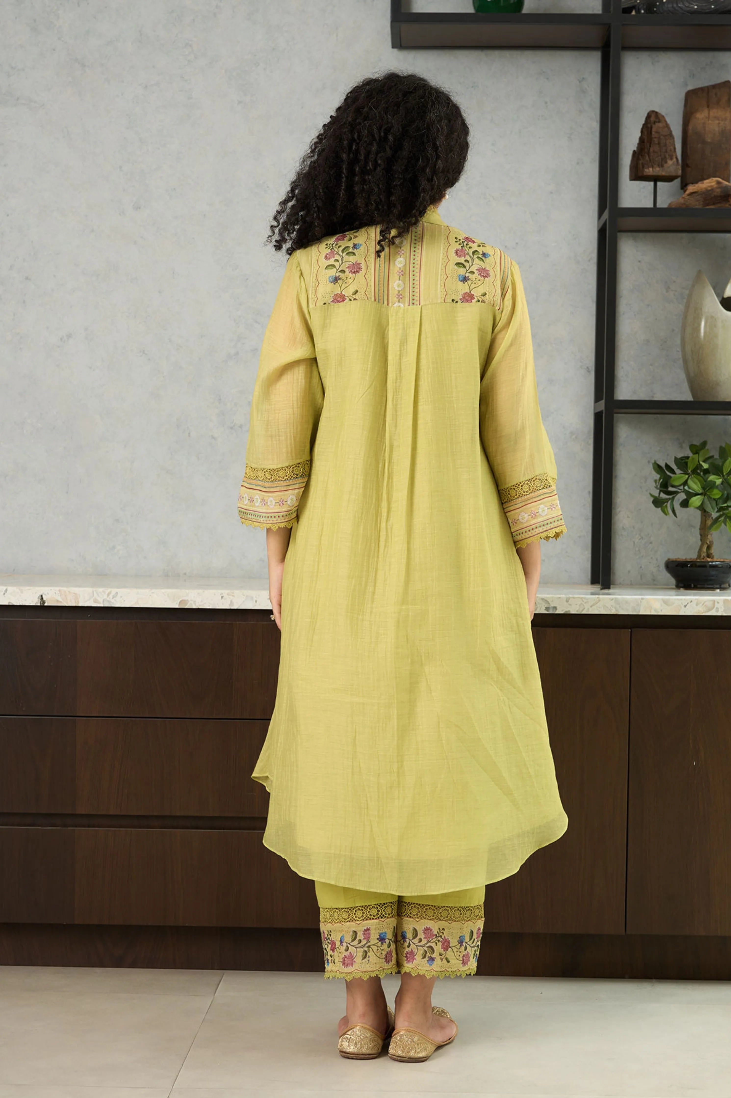 Lime Green Bell Sleeves Kurta Set