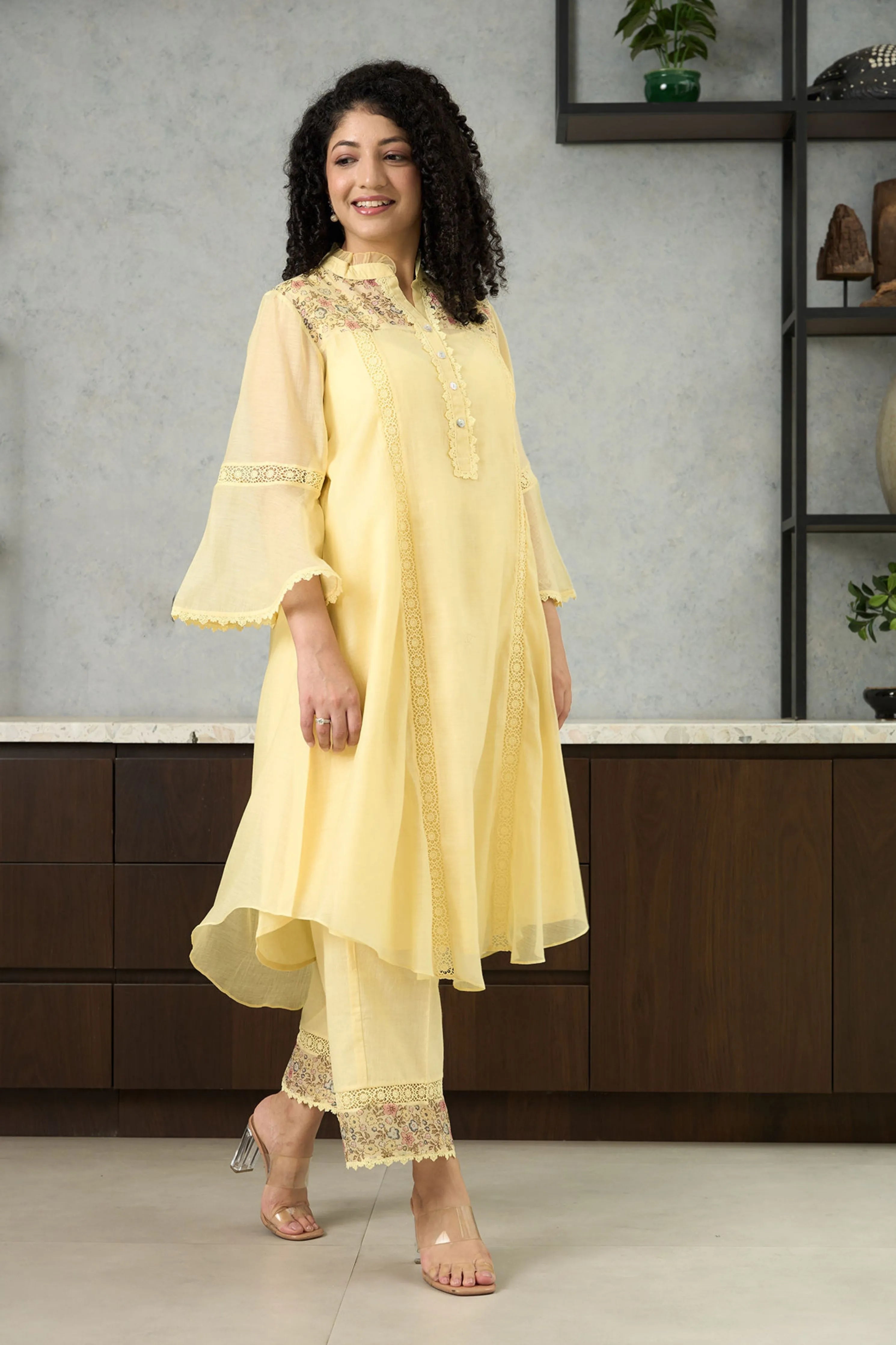 Yellow Bell Sleeves Kurta Set