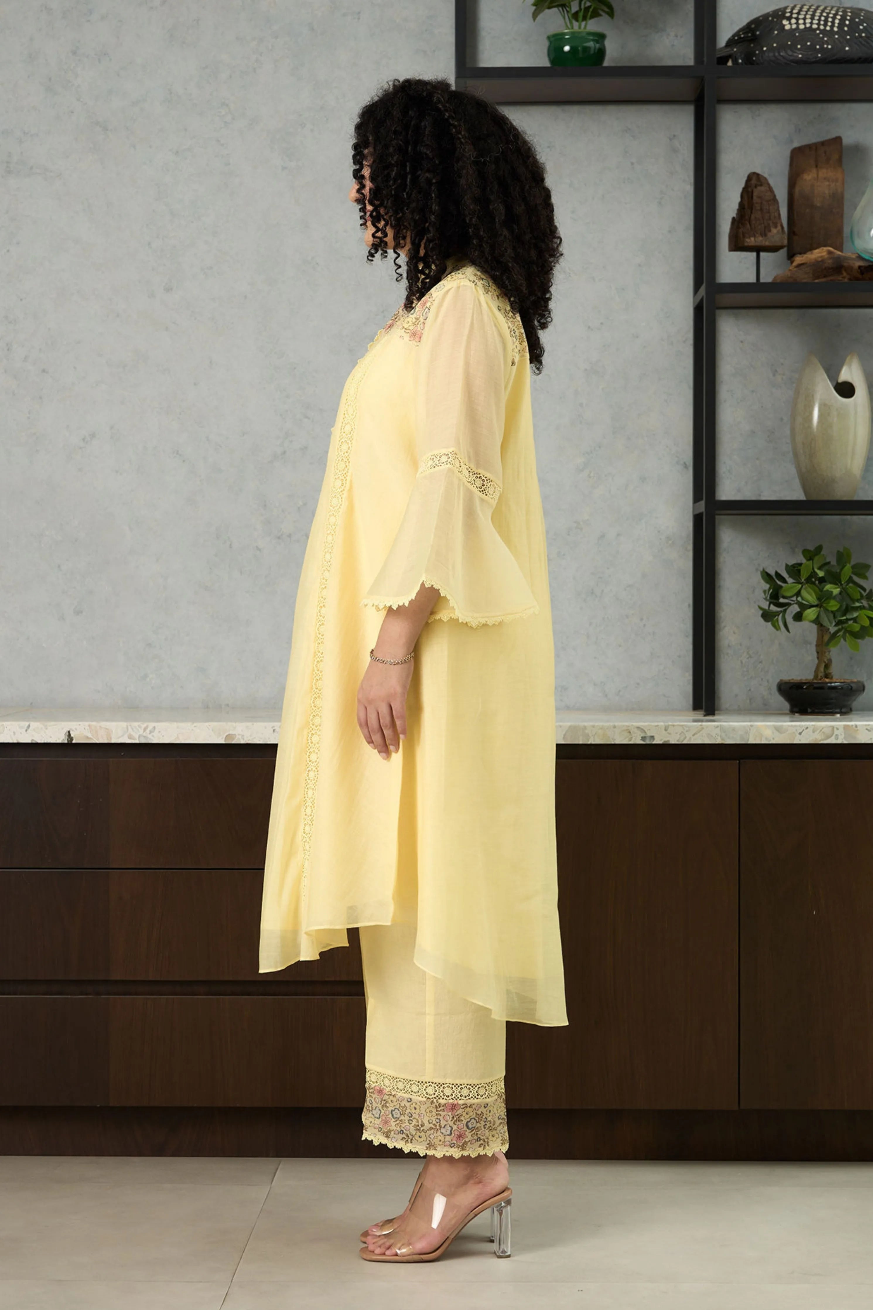 Yellow Bell Sleeves Kurta Set