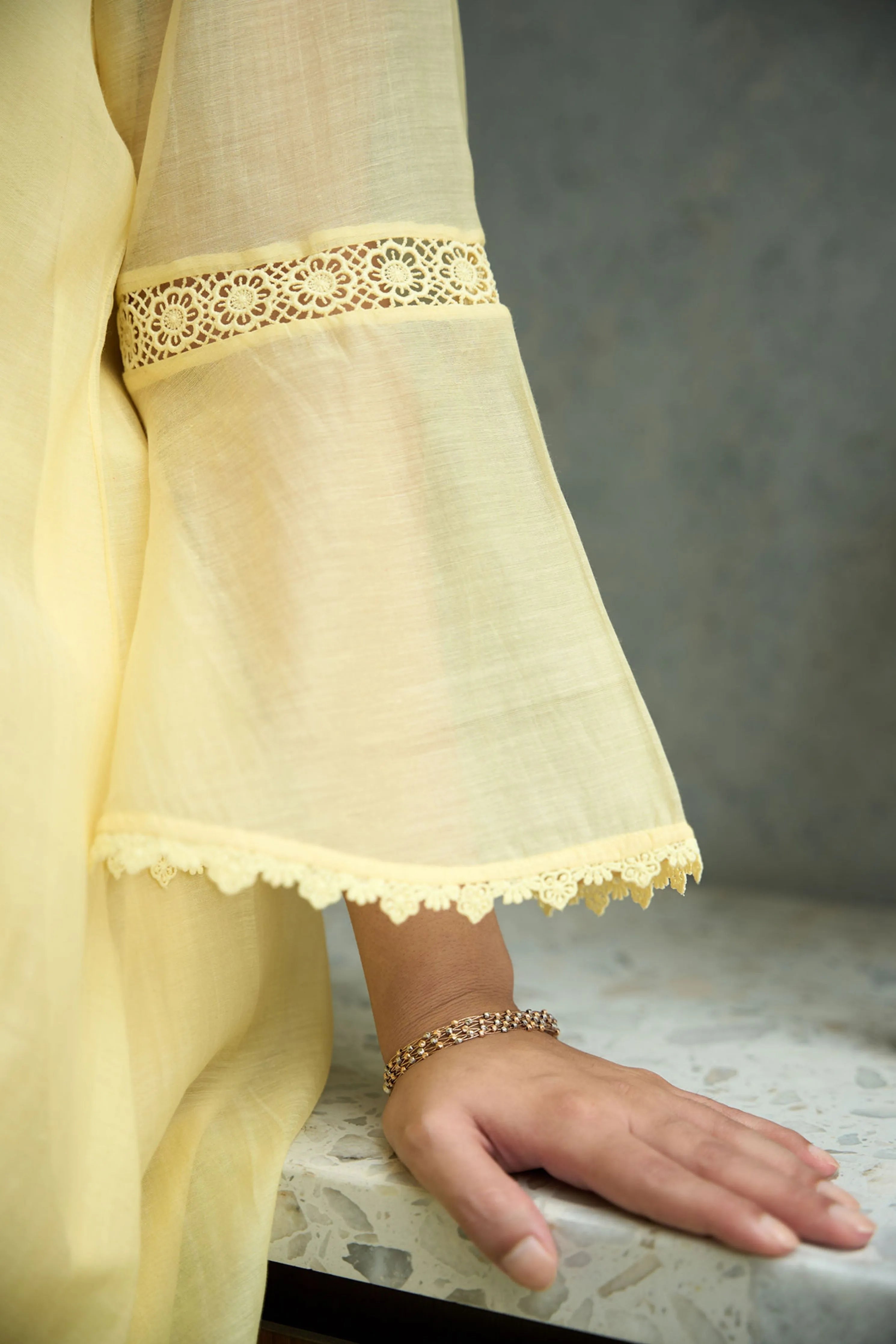 Yellow Bell Sleeves Kurta Set