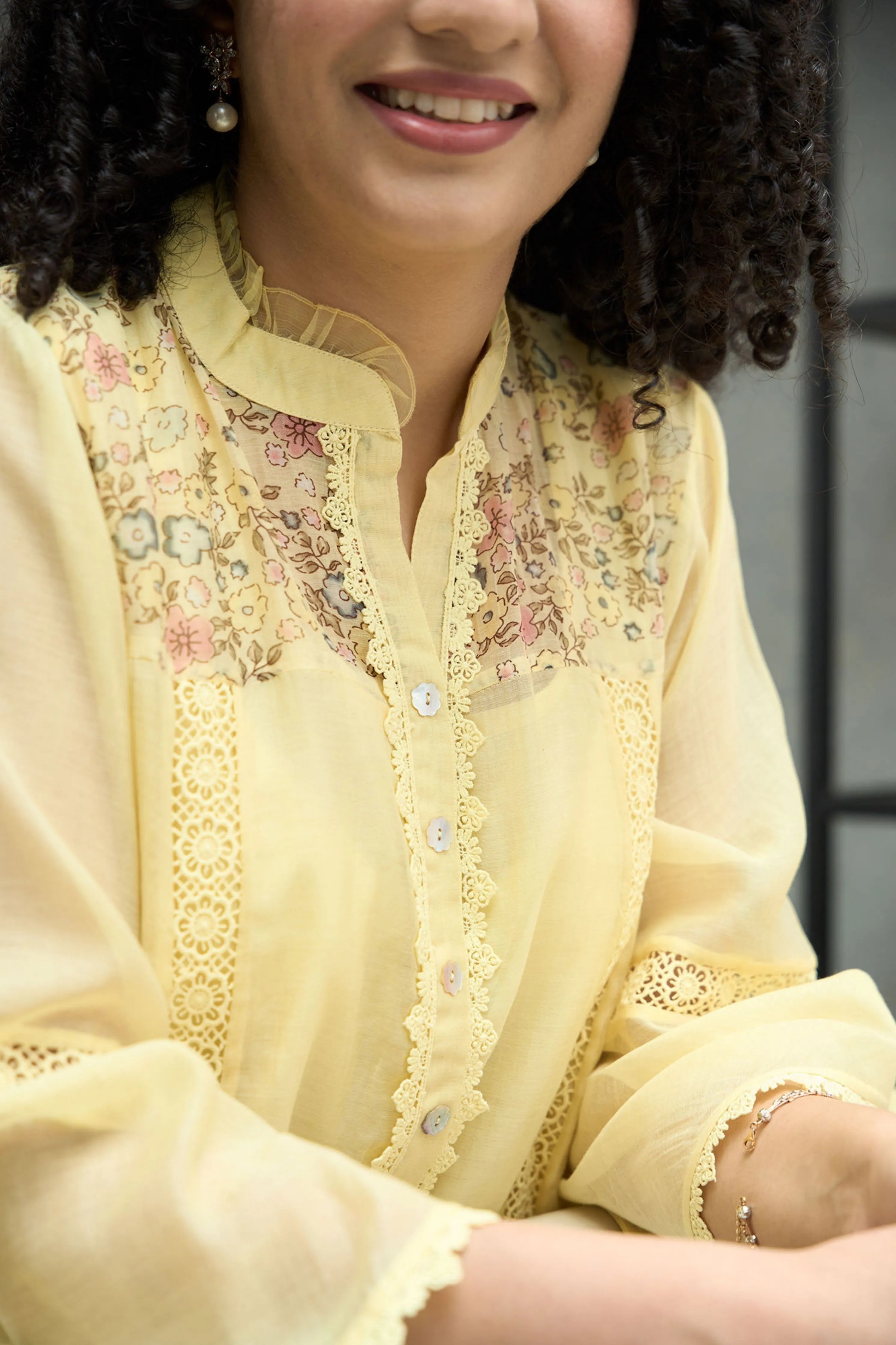 Yellow Bell Sleeves Kurta Set