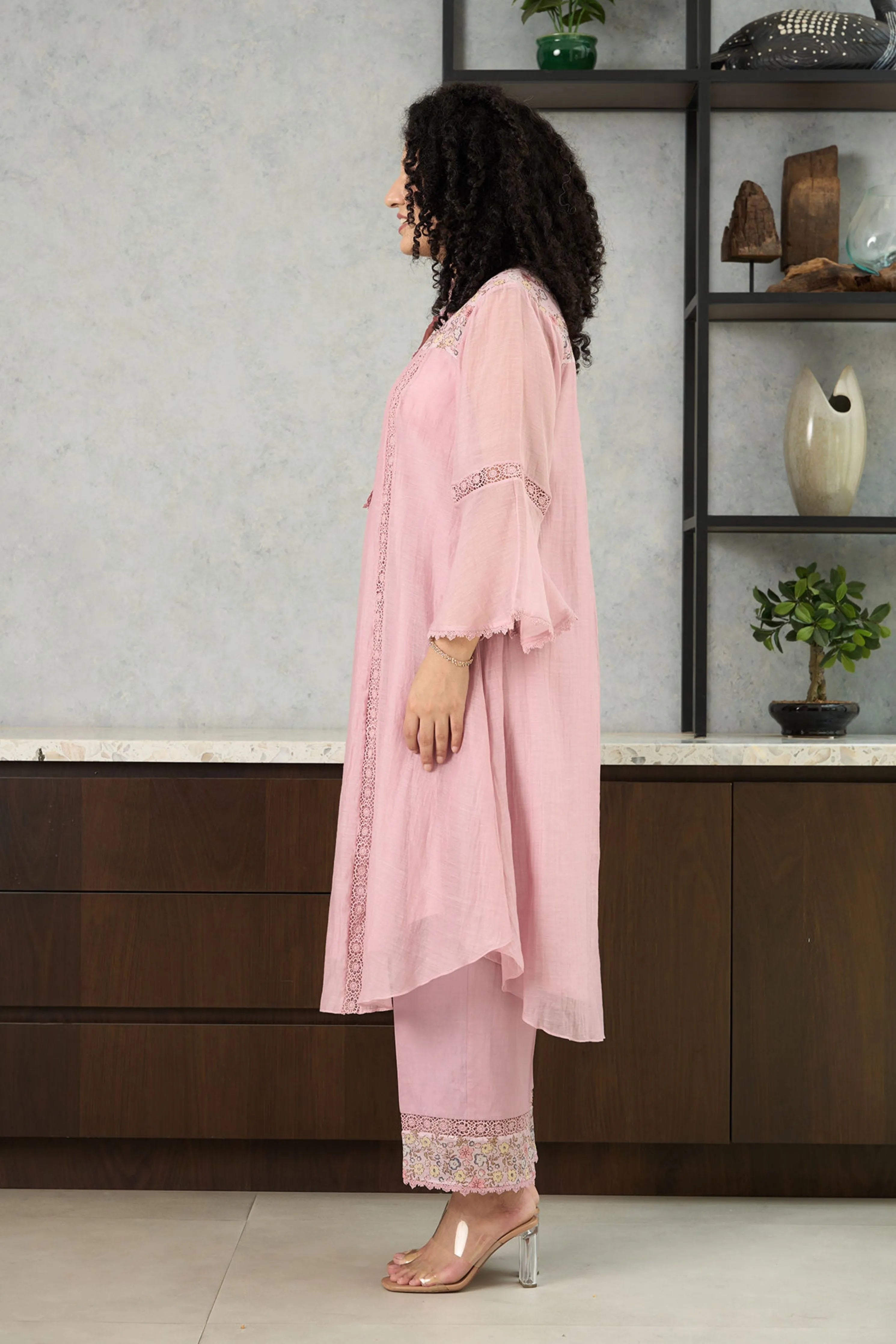 Pink Bell Sleeves Kurta Set