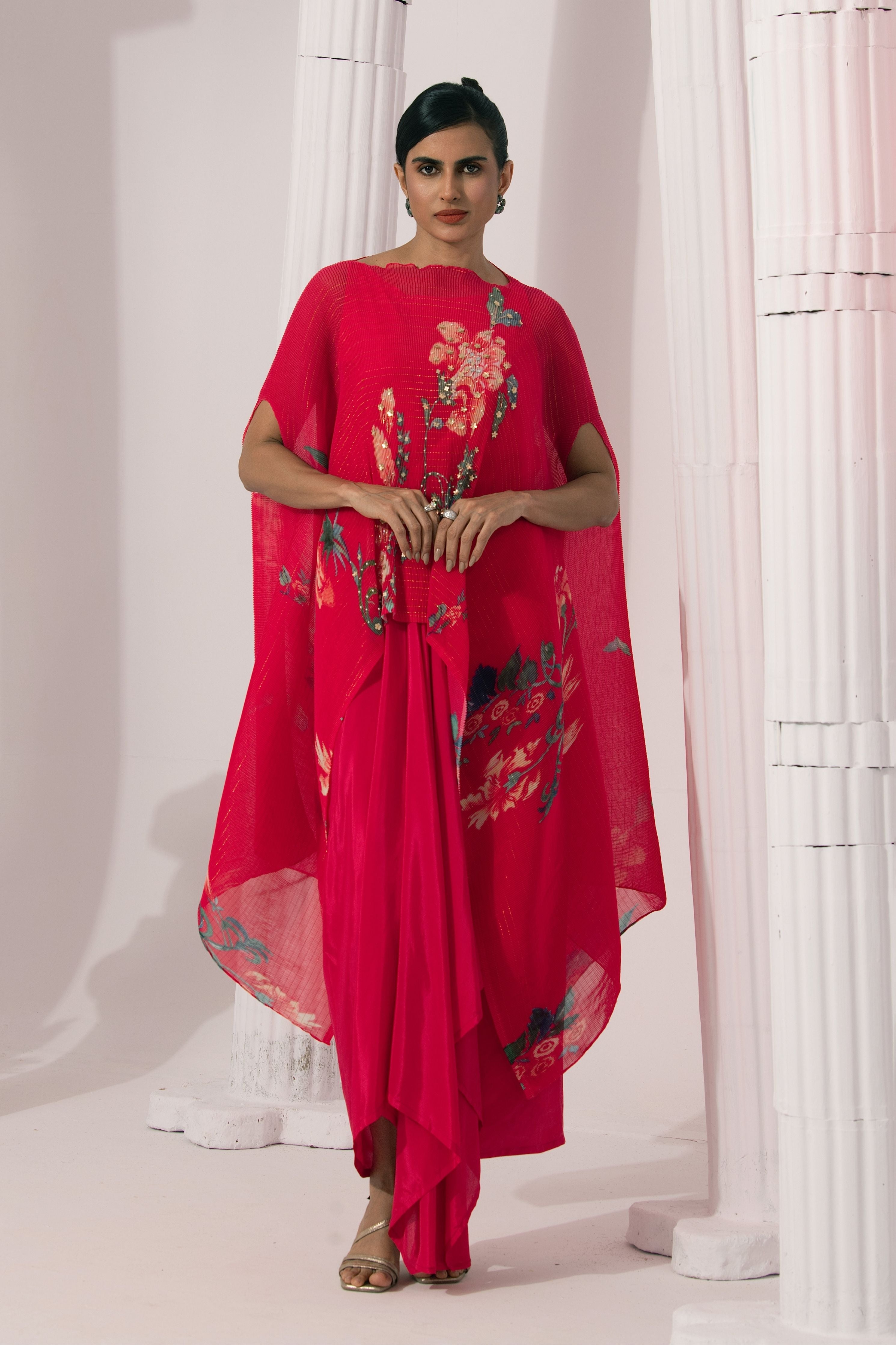 Wildflower Muse Cherry Red Kaftan & Dhoti Set