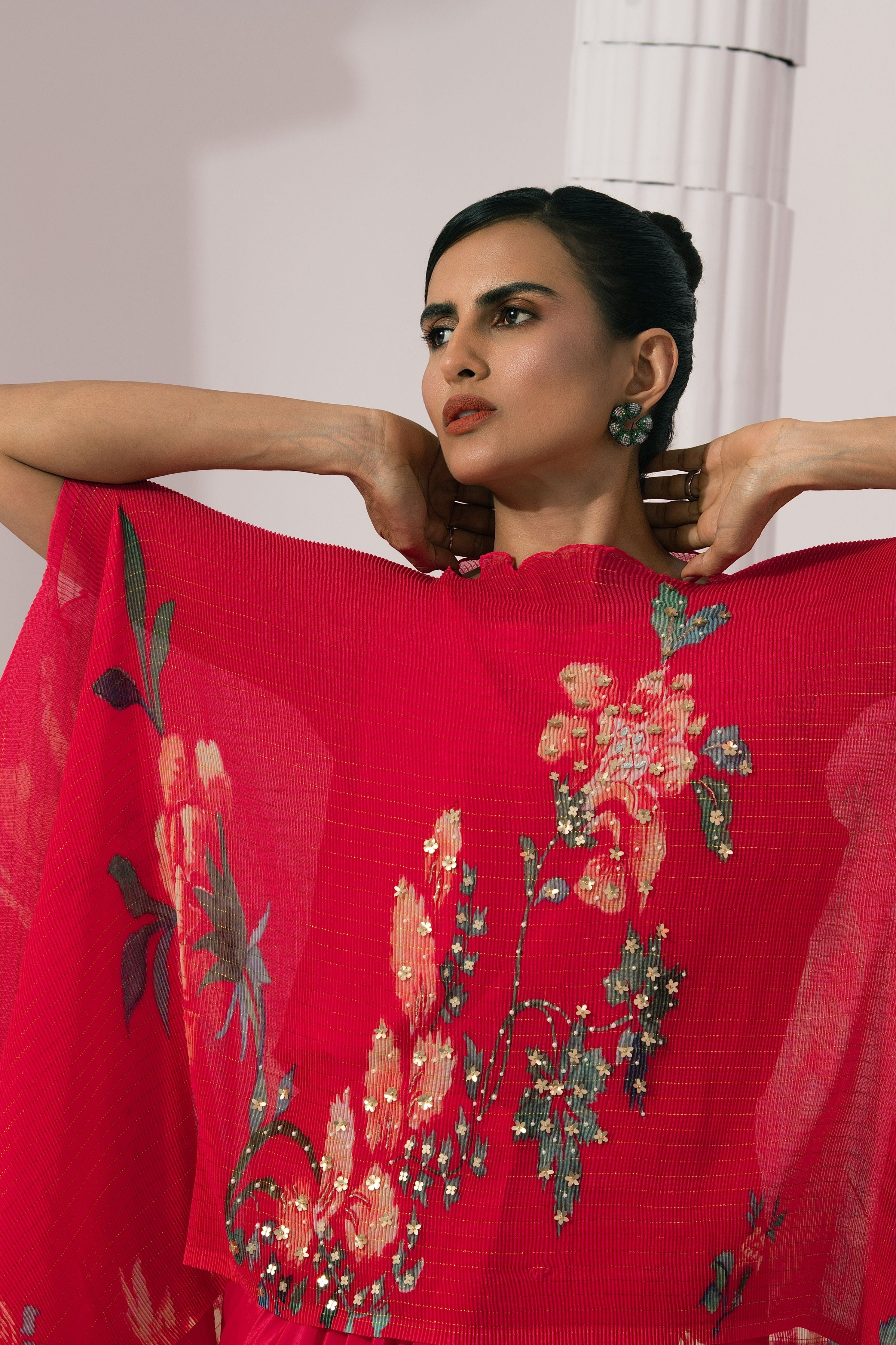 Wildflower Muse Cherry Red Kaftan & Dhoti Set