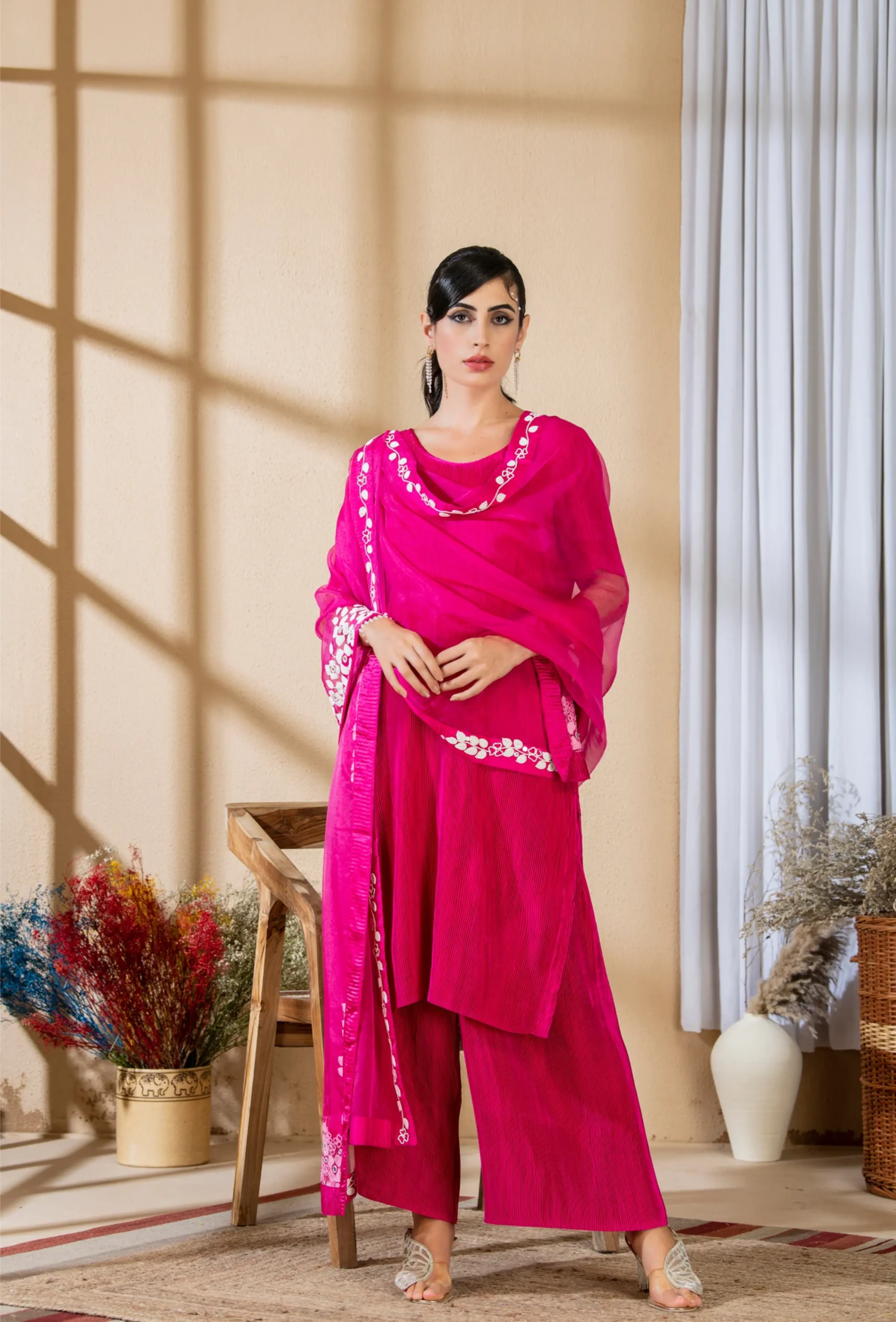 Hot Pink Pearl Kurta Set