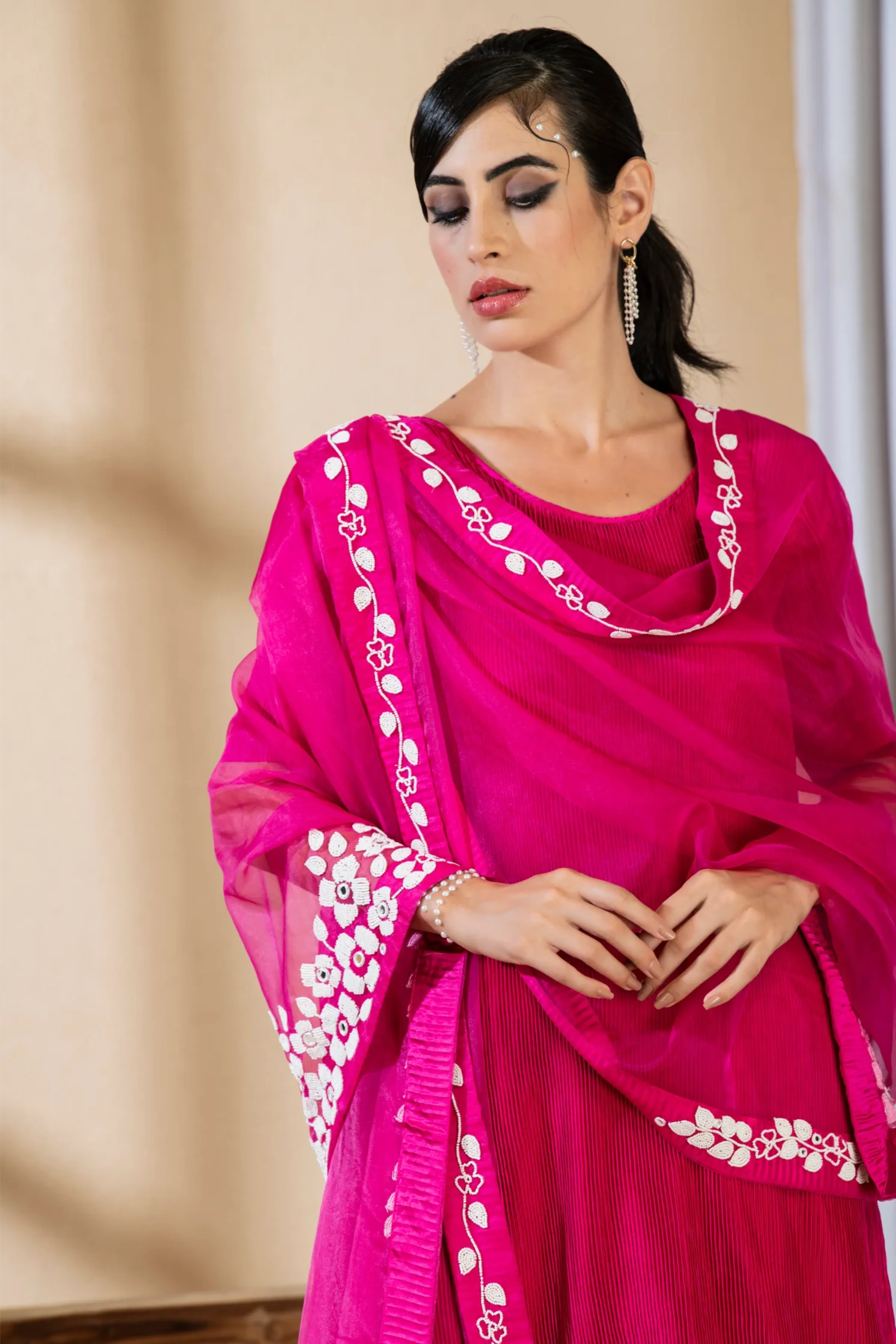 Hot Pink Pearl Kurta Set