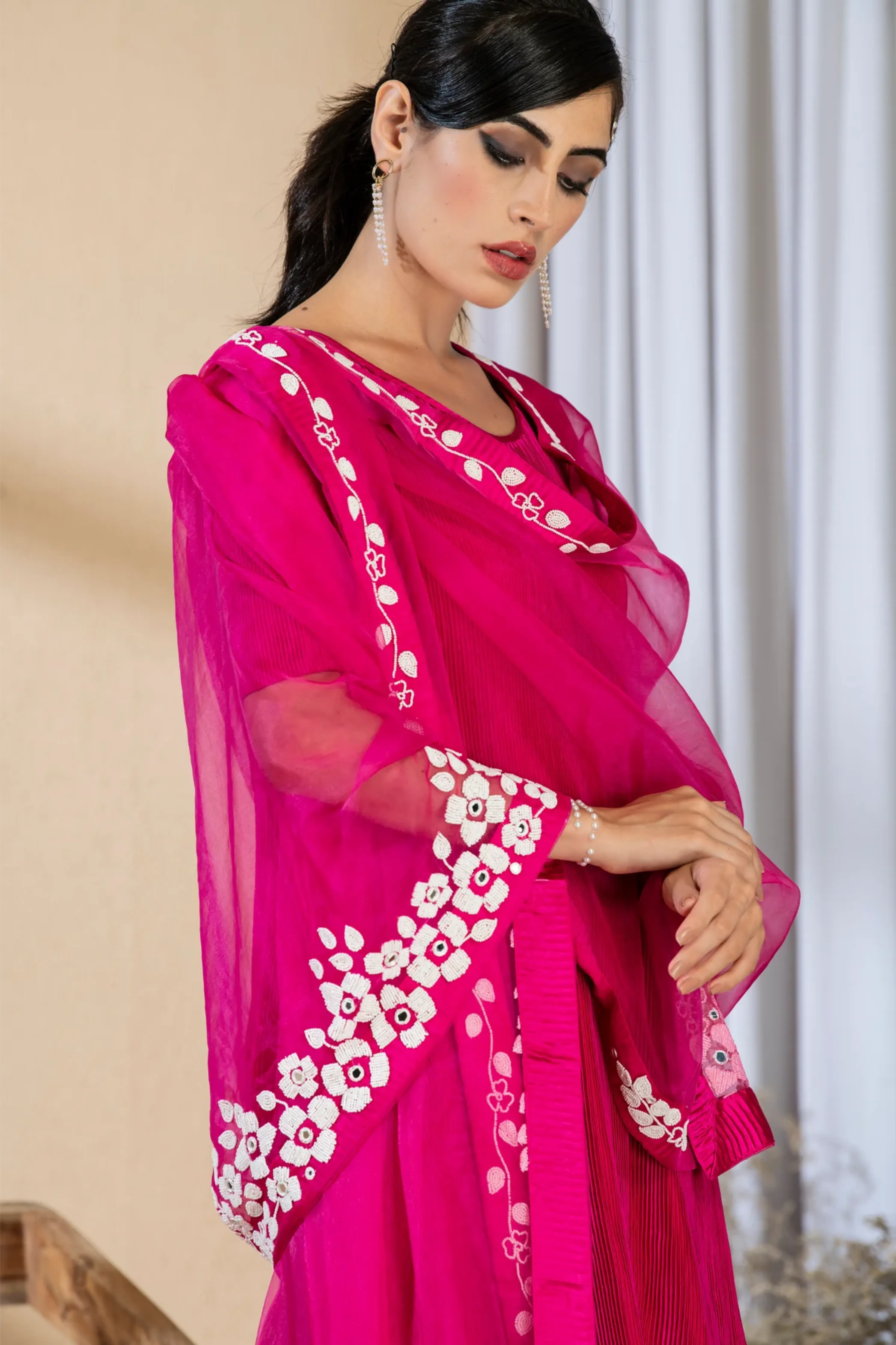 Hot Pink Pearl Kurta Set