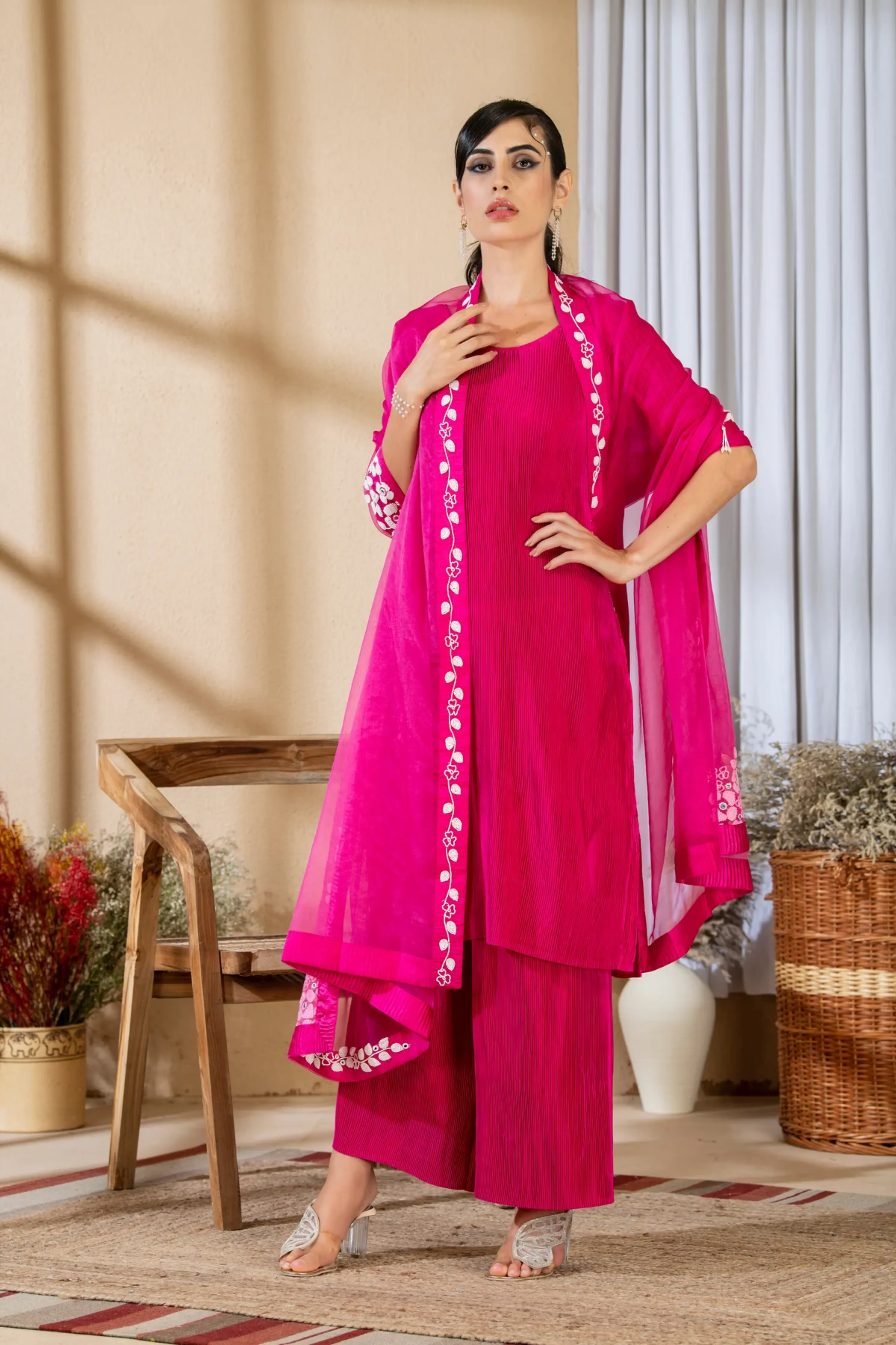 Hot Pink Pearl Kurta Set
