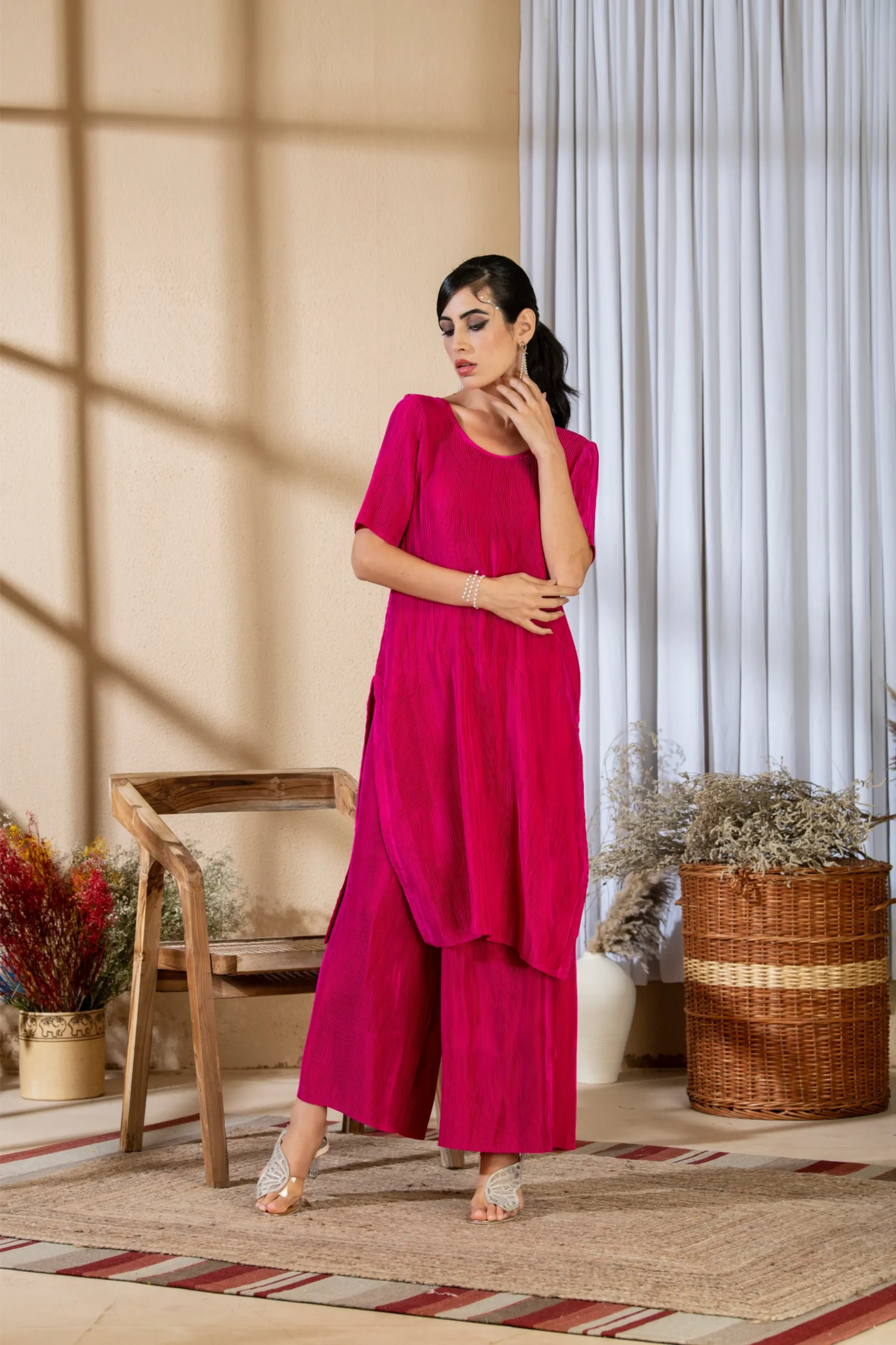 Hot Pink Pearl Kurta Set