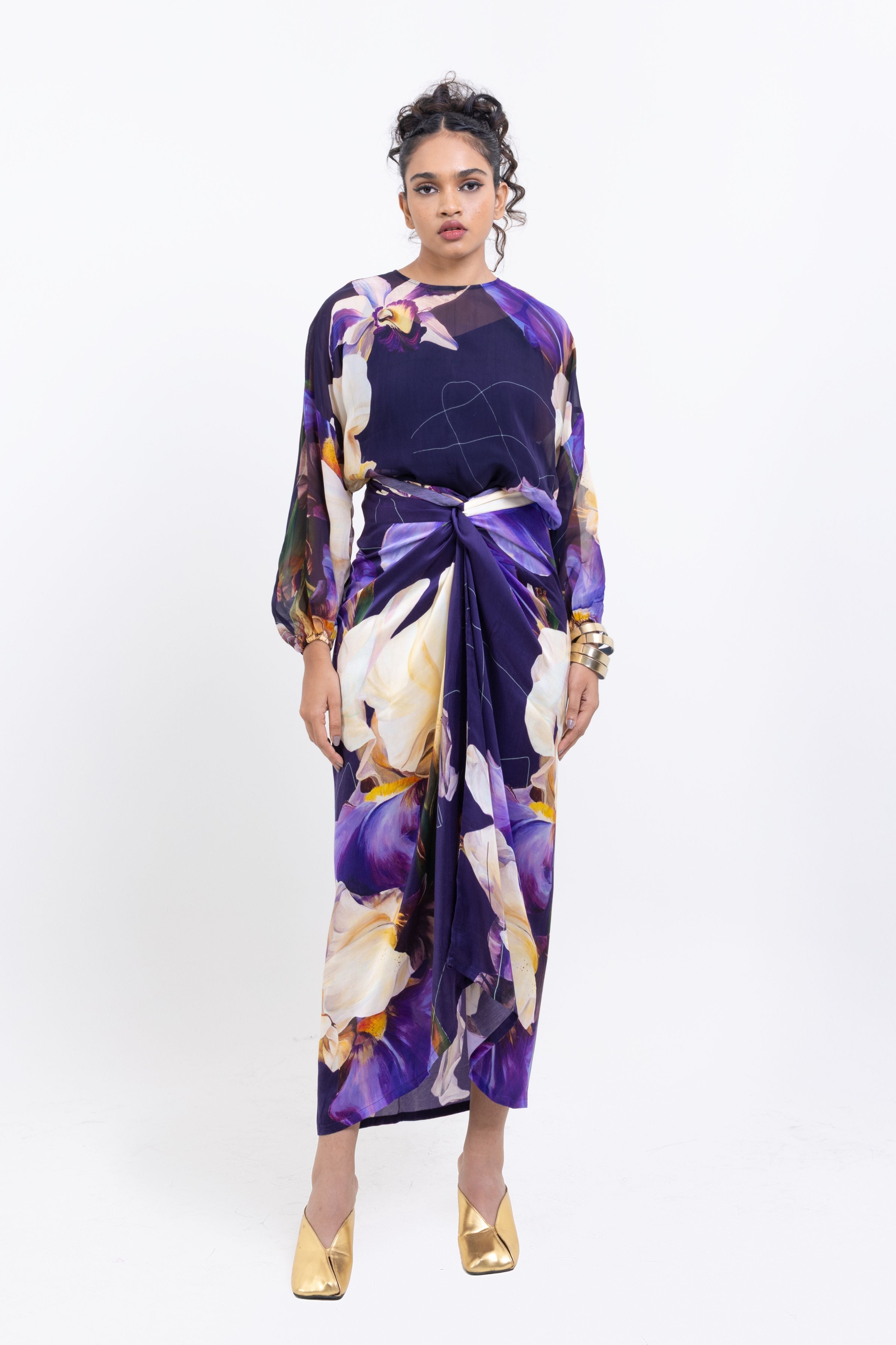 Floral Print Sheer Top – Purple
