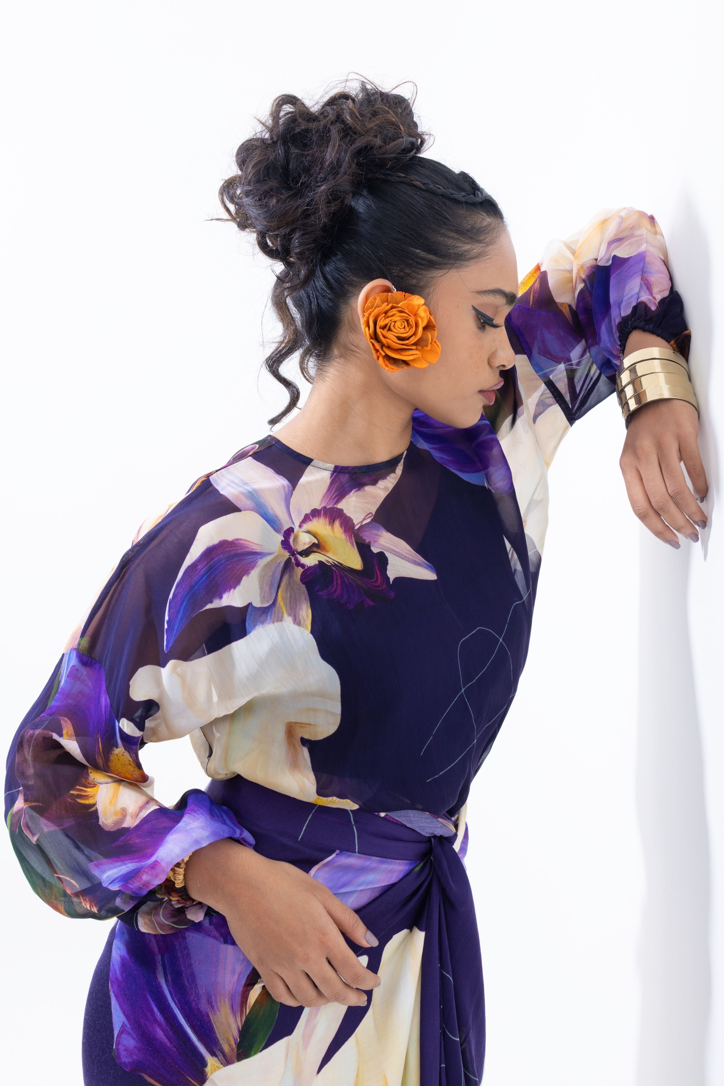 Floral Print Sheer Top – Purple