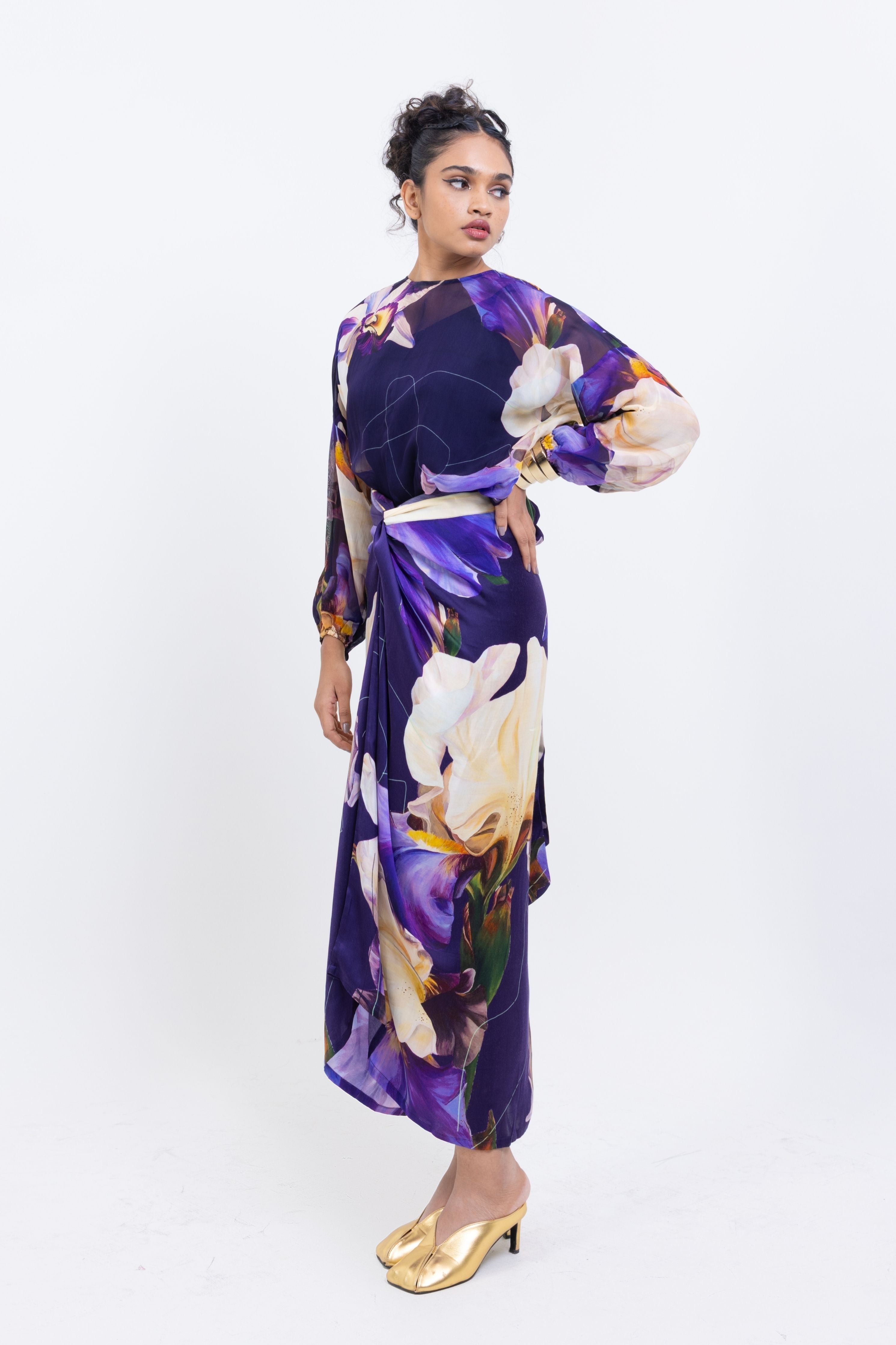 Floral Print Sheer Top – Purple