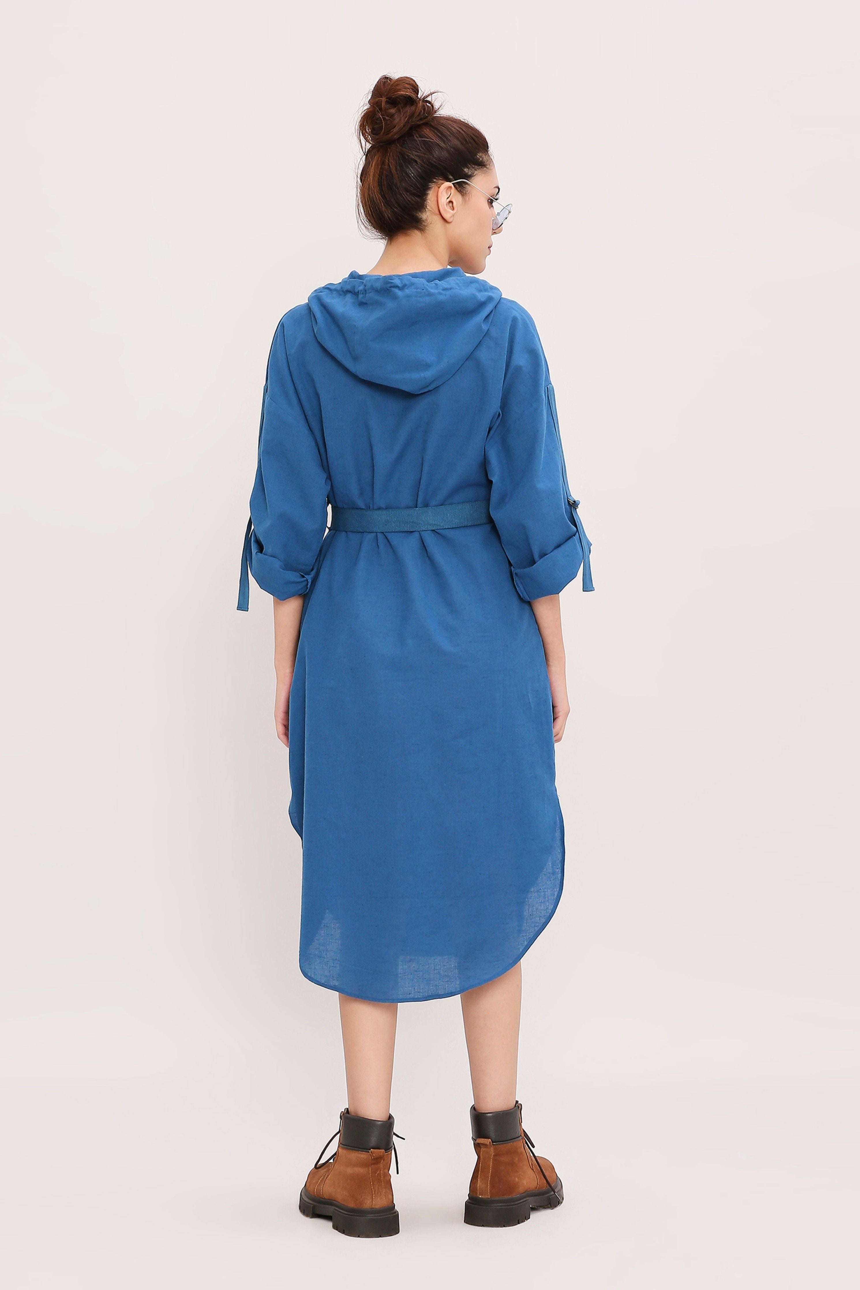 Blue Safari Pocket Hooded Dress