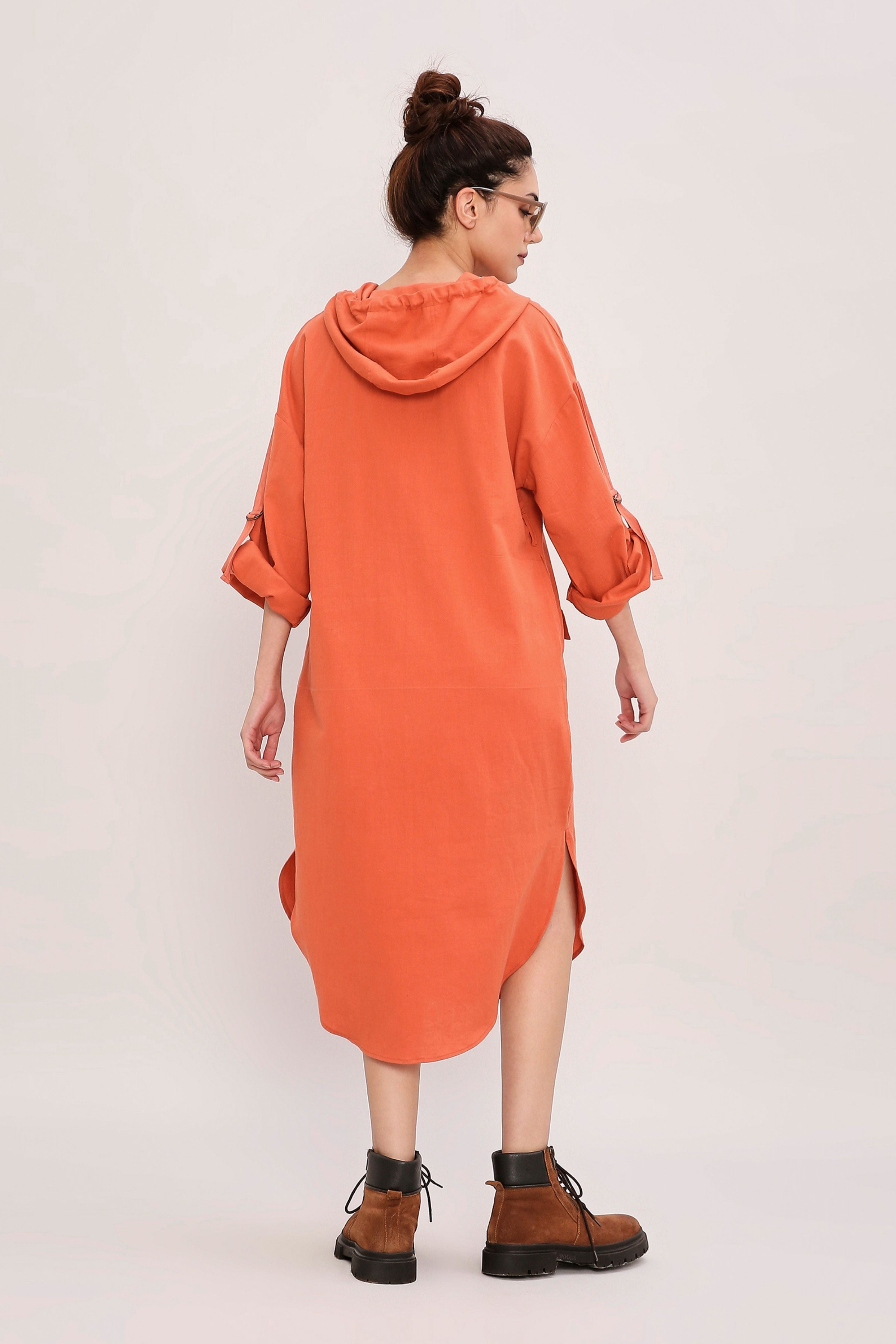 Rust Safari Pocket Hooded Dress