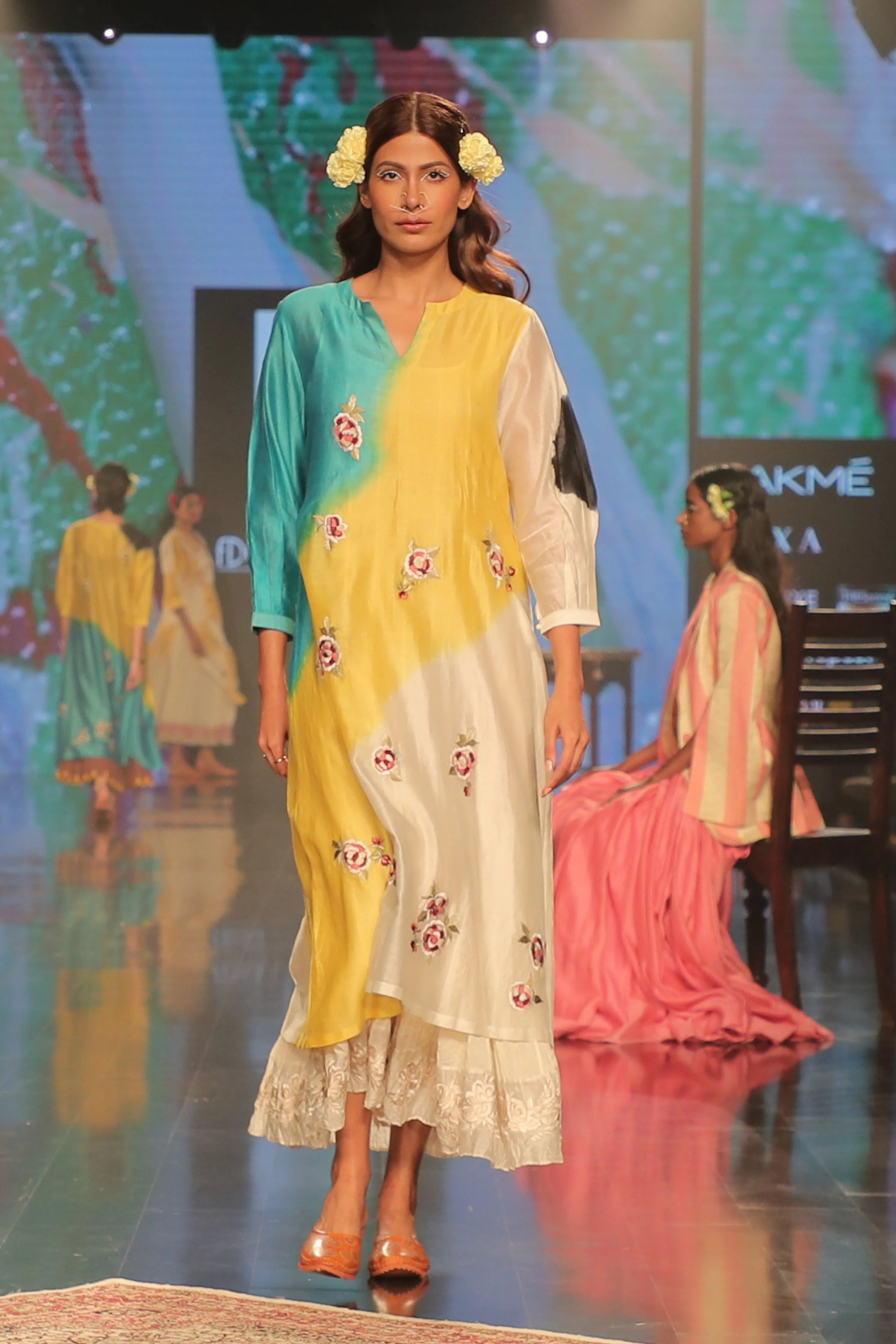 Yellow Teal Ombre Kurta